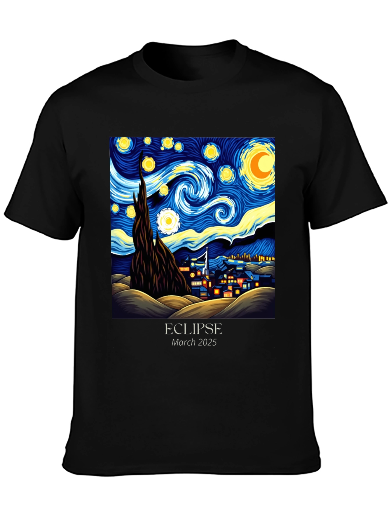 Black Starry Night Eclipse 2025 Graphic Tee view 3