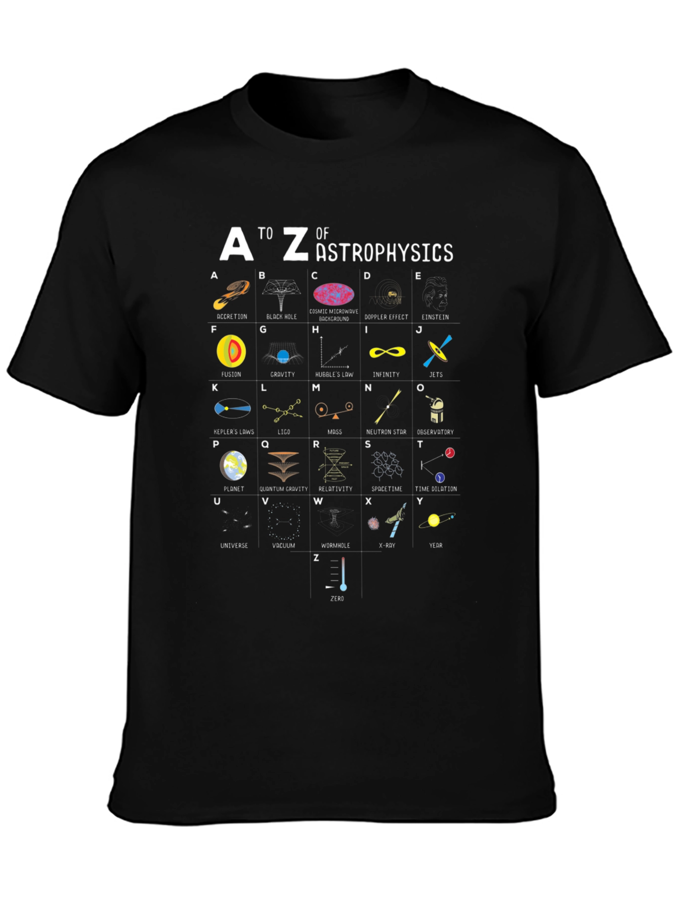 Black A to Z of Astrophysics T-Shirt - Science Tee view 3