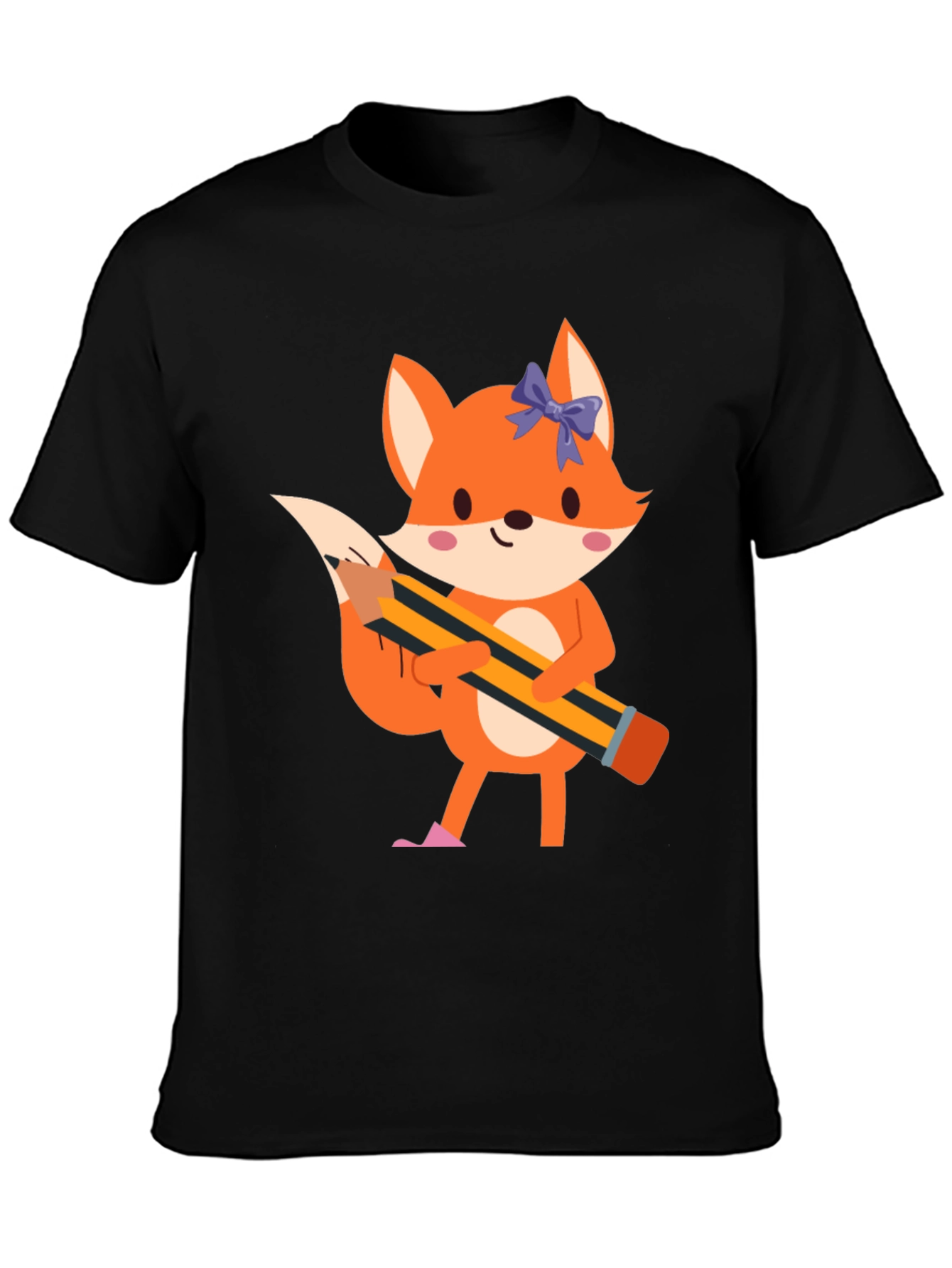 Black Fox with Pencil Graphic Tee - Black view 3