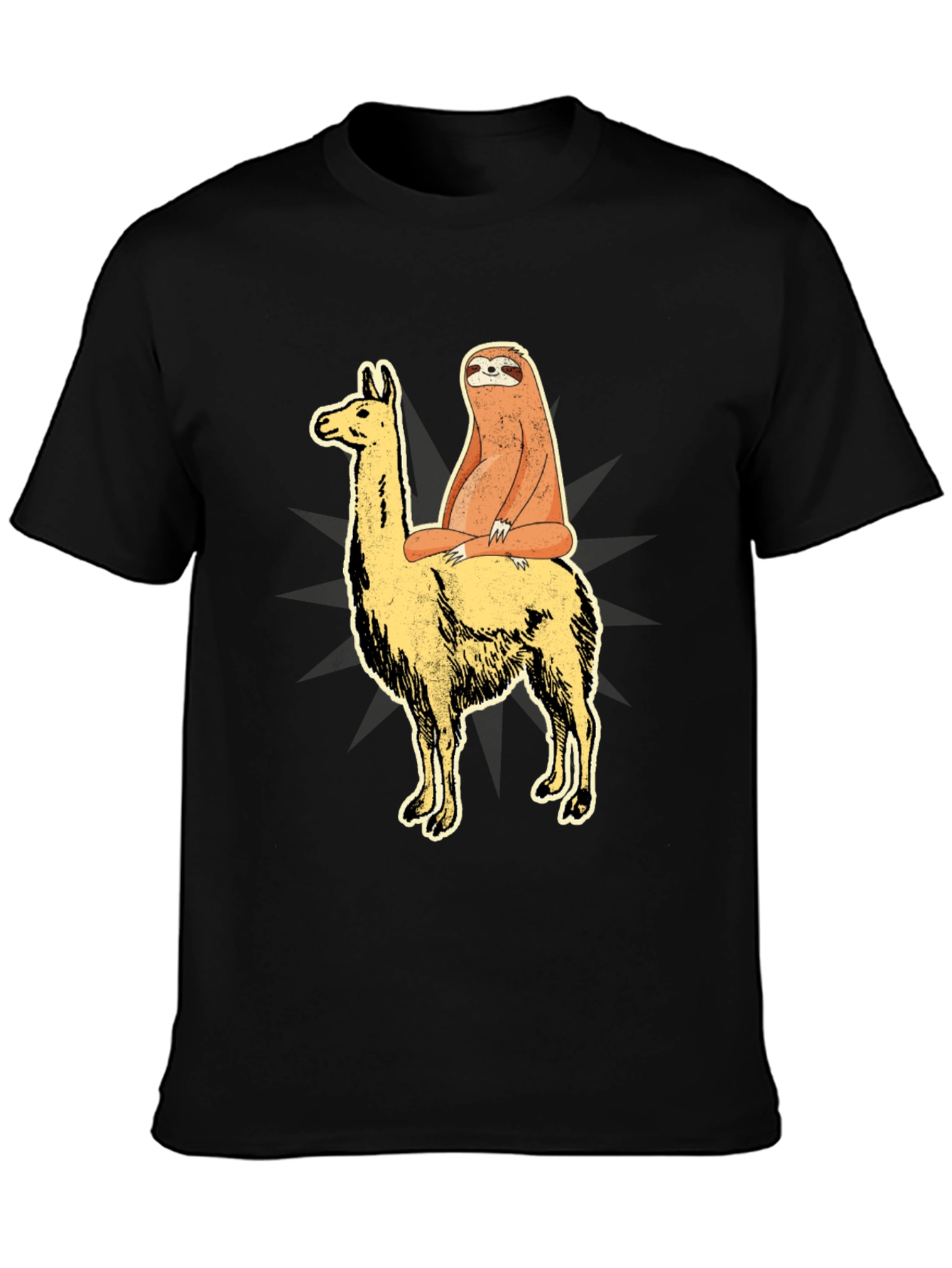 Black Sloth Riding Llama Graphic Tee - Unisex T-Shirt view 3