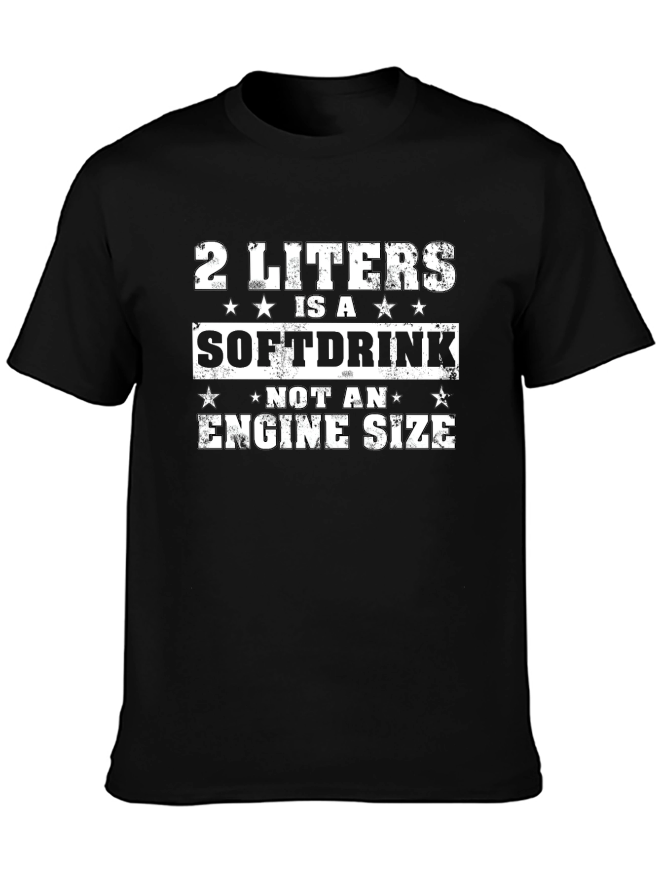 Black 2 Liters Soft Drink Engine Size Funny T-Shirt view 3