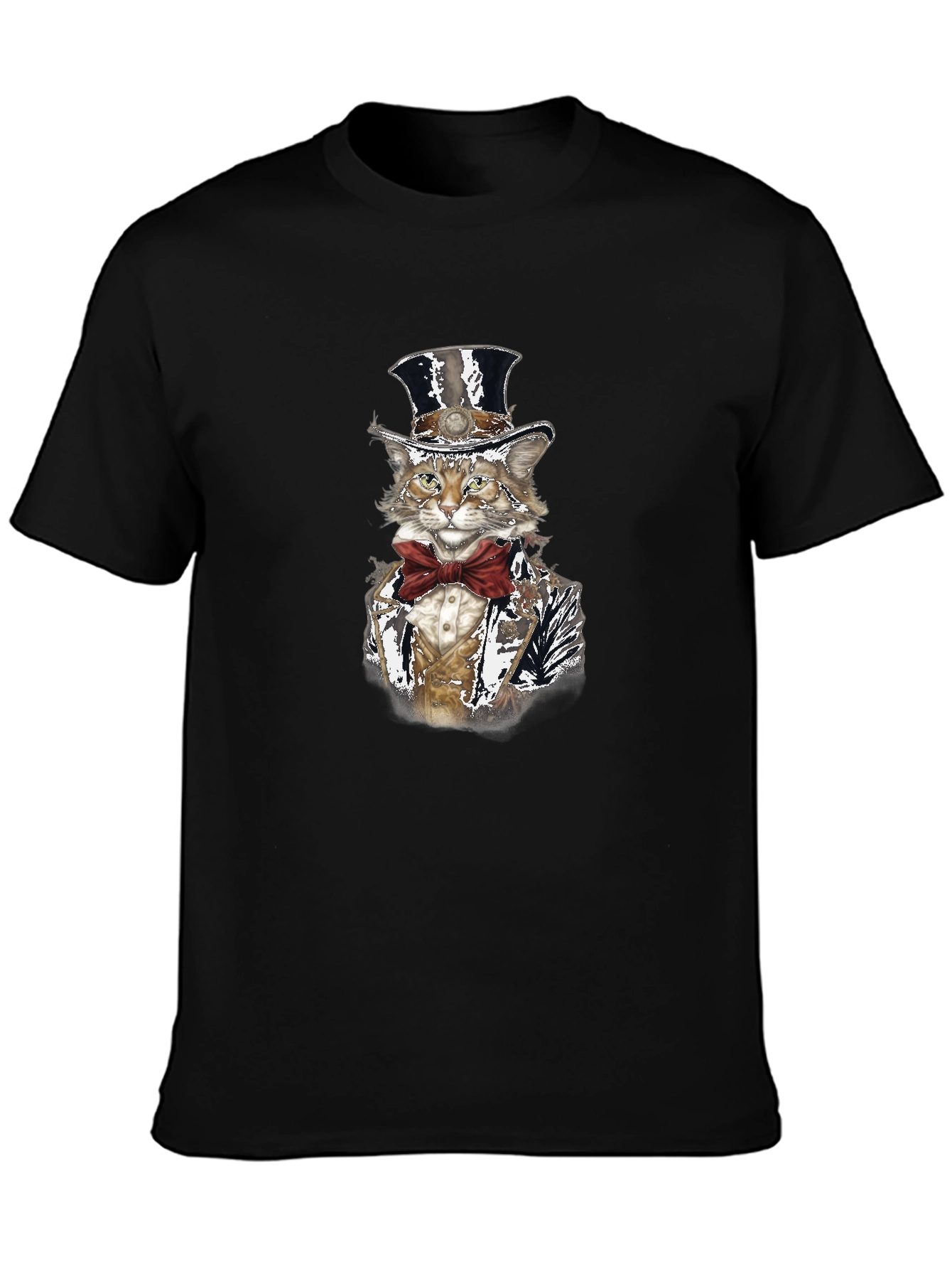 Black Gentleman Cat T-Shirt - Top Hat & Bowtie view 3