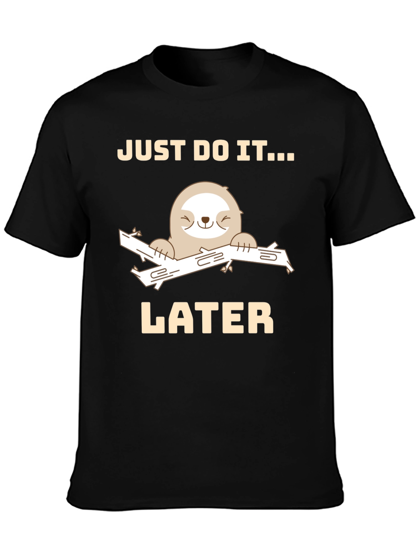 Black Just Do It Later Sloth Graphic Tee - Funny Relaxed T-Shirt view 3