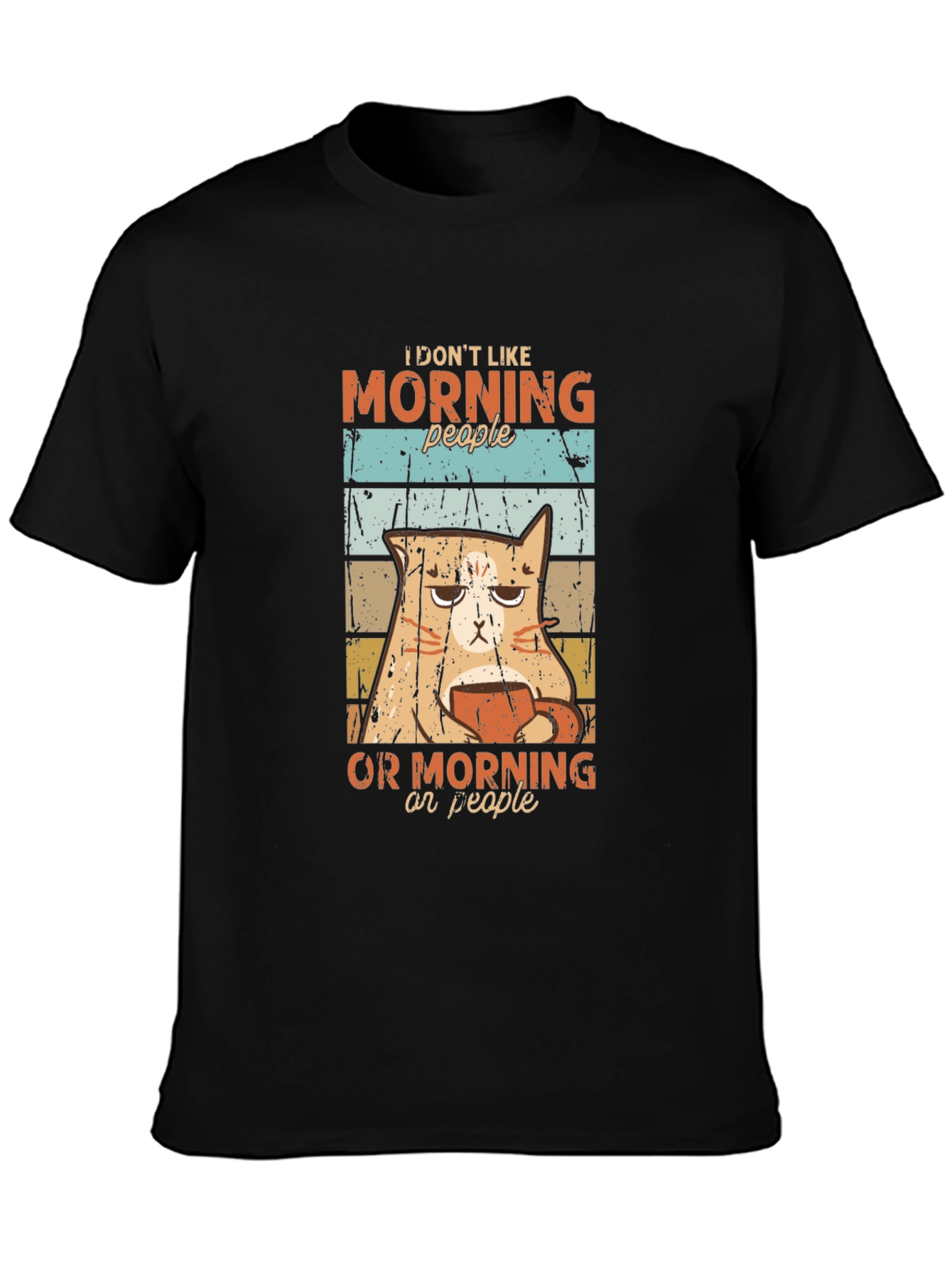 Black Funny Cat Morning People Graphic T-Shirt view 3