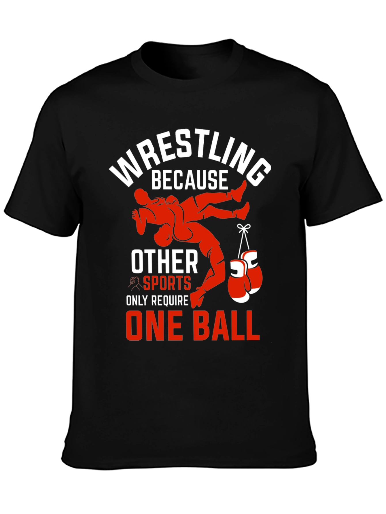 Black Wrestling T-Shirt - One Ball Funny Tee view 3