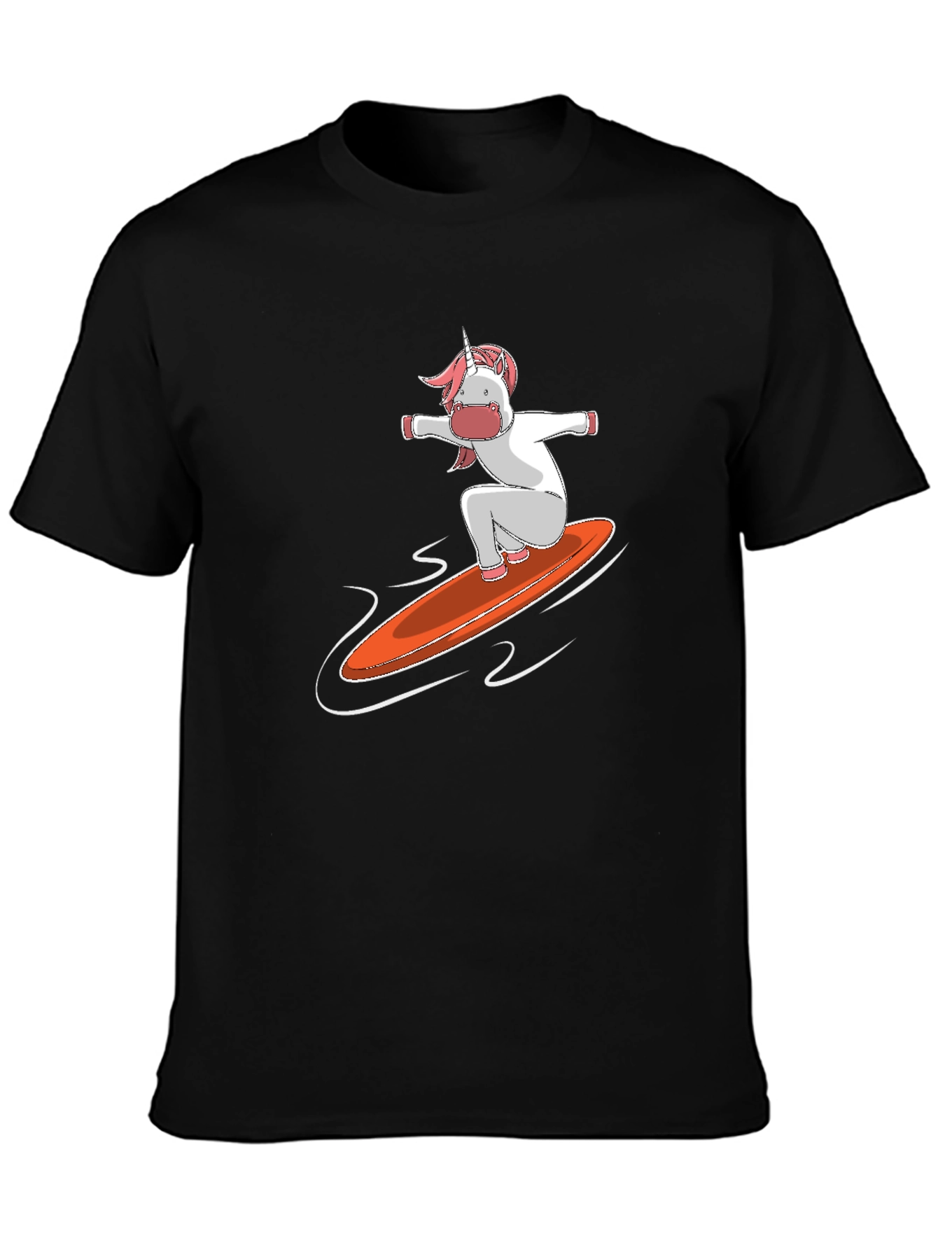 Black Unicorn Surfing T-Shirt - Fun Graphic Tee view 3