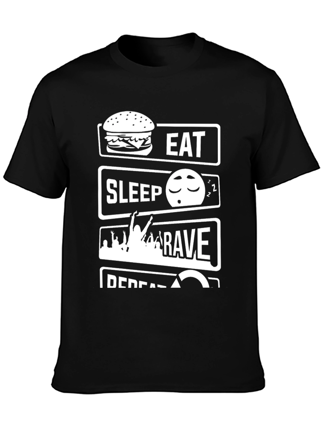 Black Eat Sleep Rave Repeat Black Graphic Tee view 3