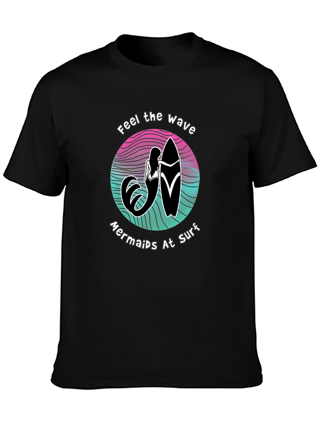 Black Mermaids at Surf T-Shirt - Feel the Wave Graphic Tee view 3