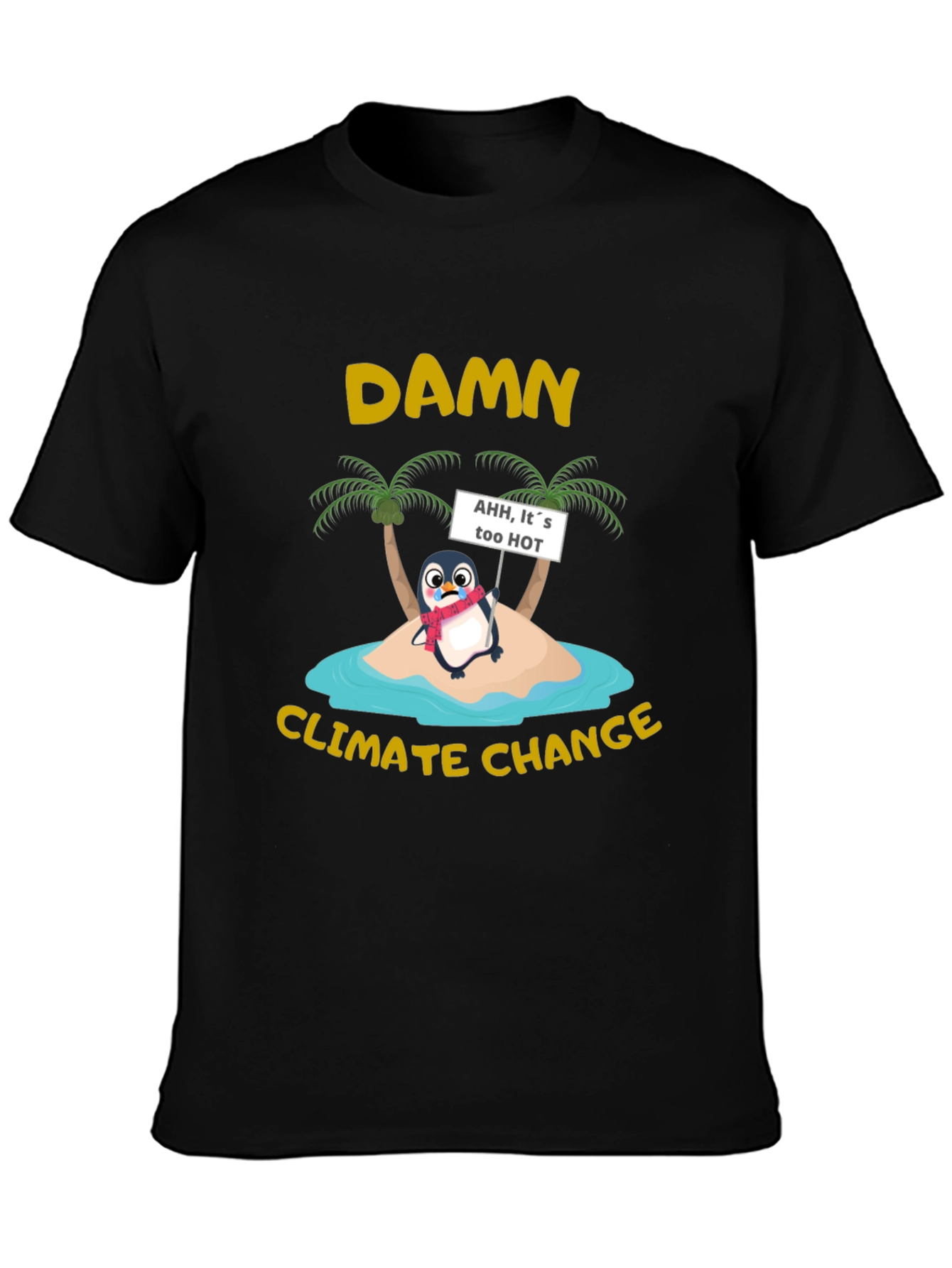 Black Damn Climate Change Penguin Graphic Tee view 3