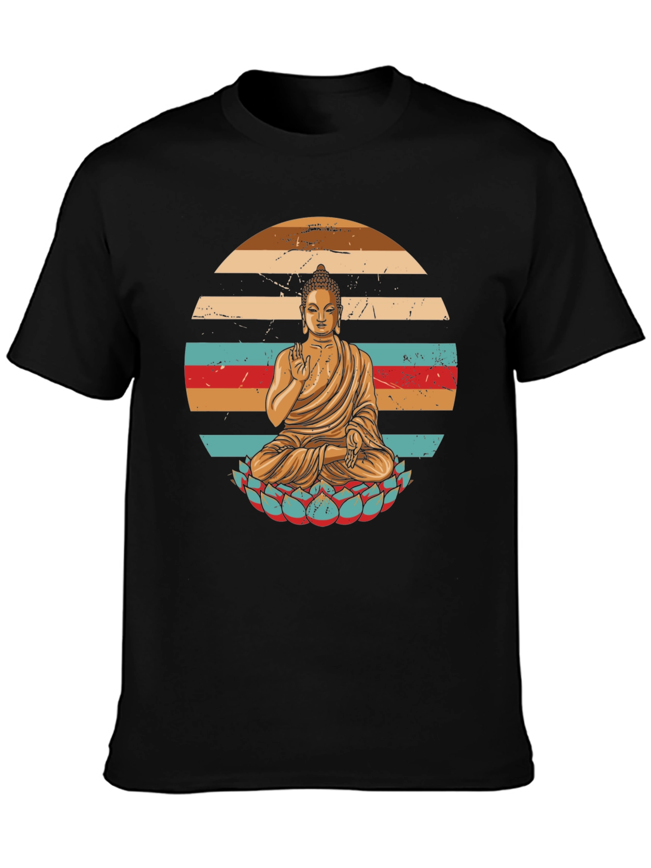 Black Retro Buddha Graphic T-Shirt view 3