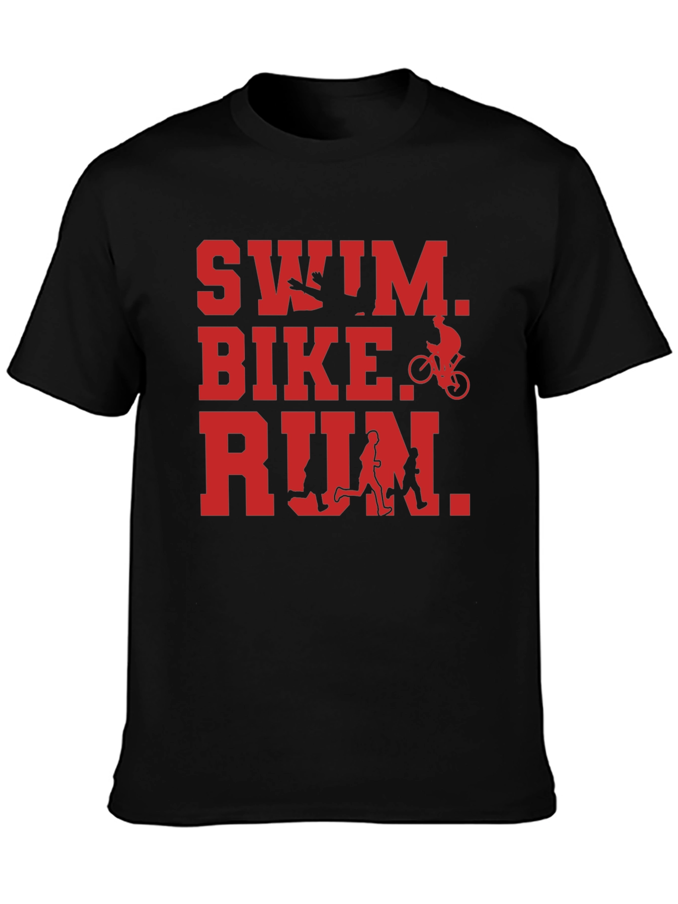 Black Swim Bike Run Triathlon T-Shirt - Black view 3