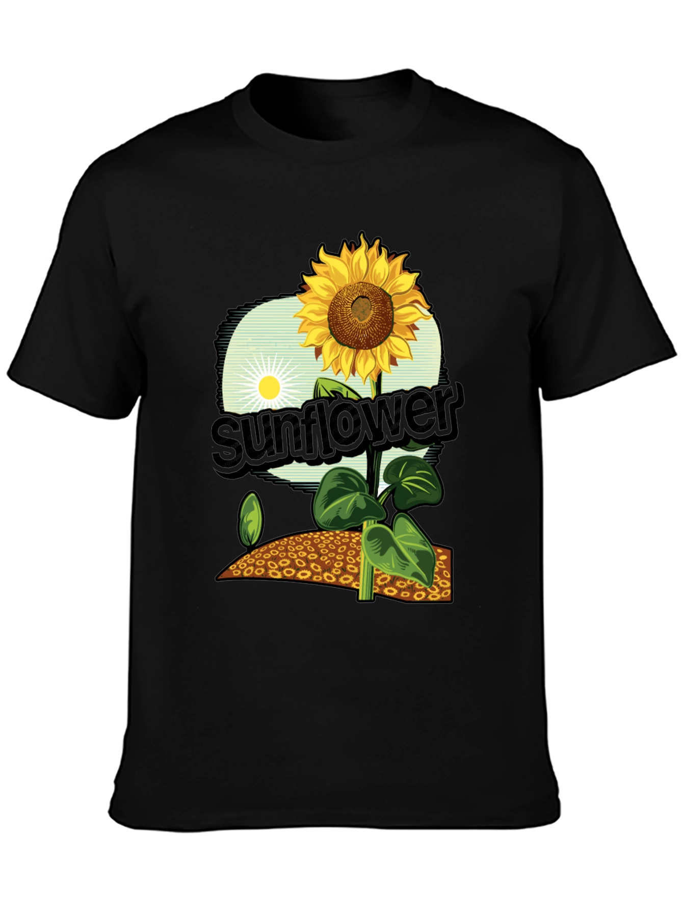 Black Sunflower Graphic Print T-Shirt - Black Cotton Tee view 3