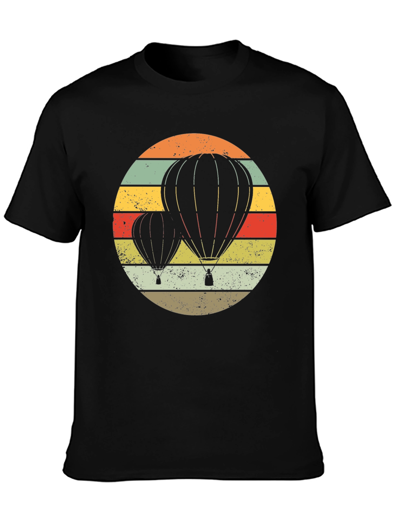 Black Retro Hot Air Balloon Graphic Tee - Vintage Style view 3