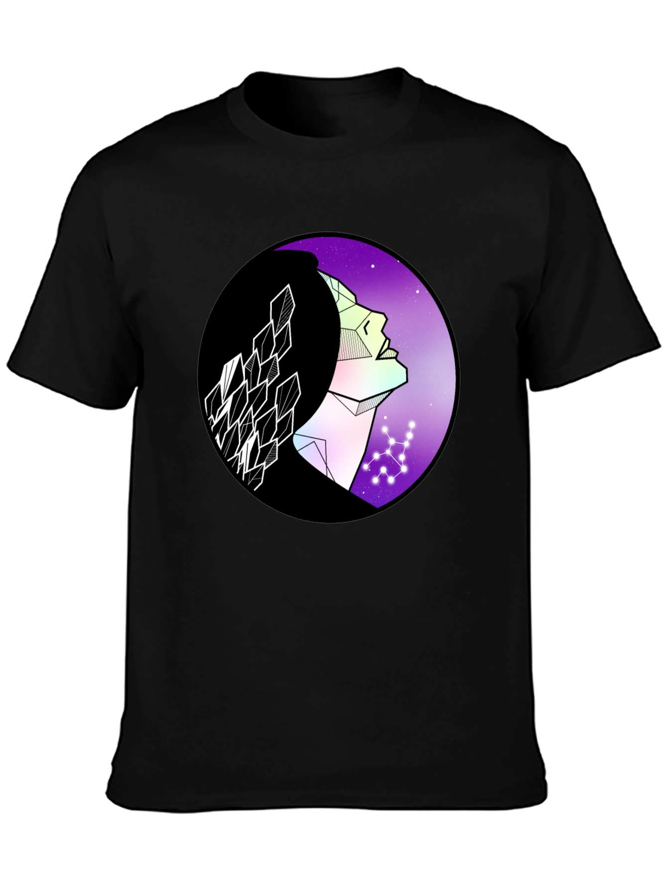 Black Geometric Woman Graphic Tee - Cosmic Vibes view 3