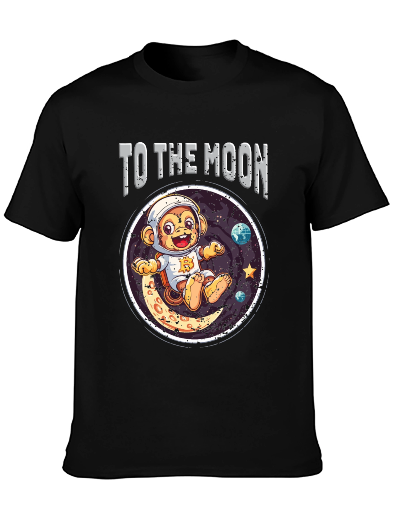 Black To the Moon Monkey T-Shirt - Crypto Ape view 3
