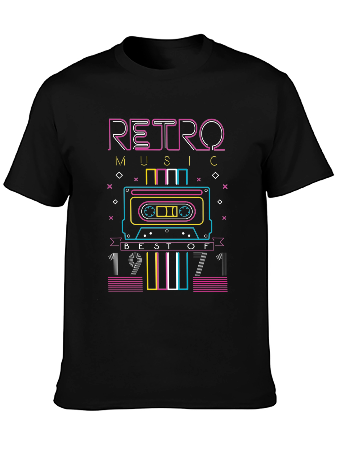 Black Retro Music 1971 Cassette Tape Graphic T-Shirt view 3