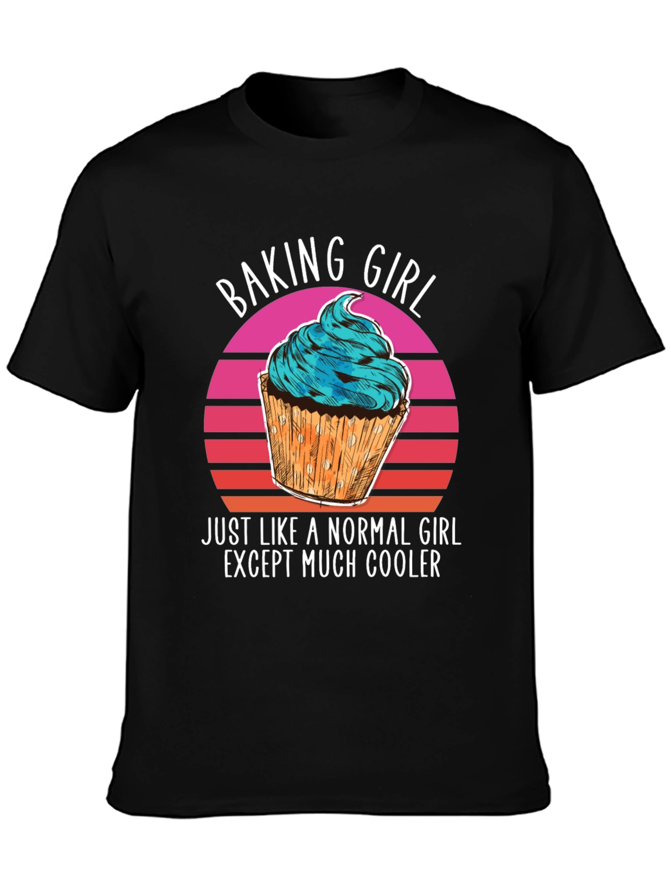 Black Baking Girl T-Shirt - Cool Cupcake Design view 3