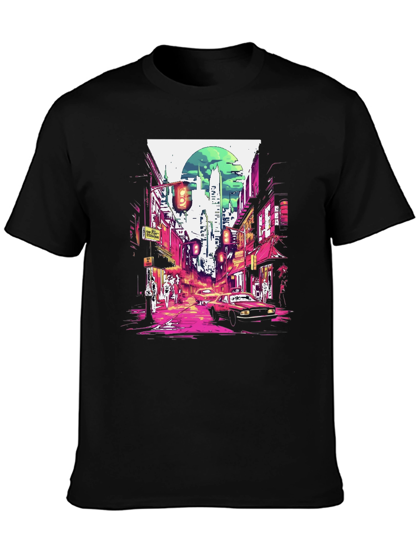 Black Retro Cityscape T-Shirt - Stylish Urban Design view 3