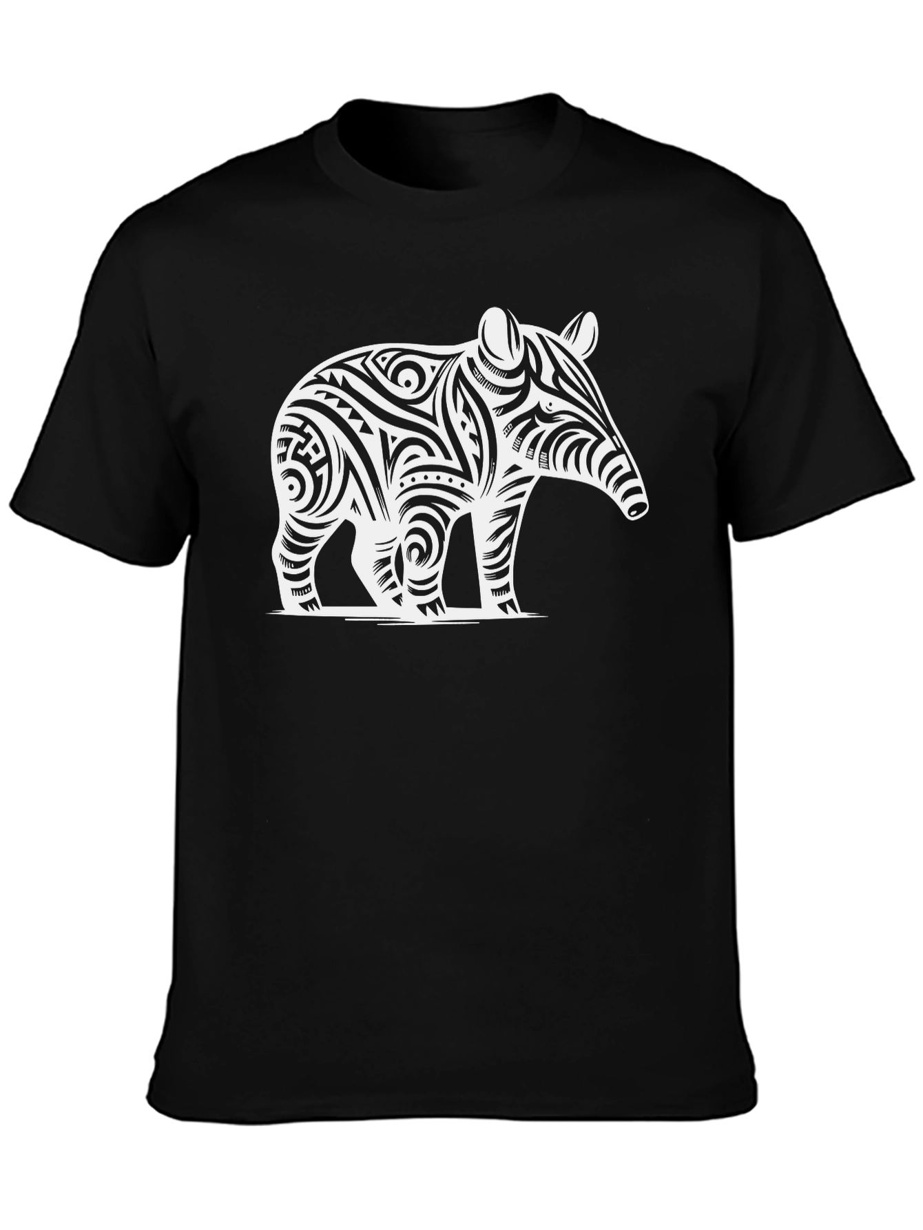 Black Tribal Tapir Black T-Shirt view 3
