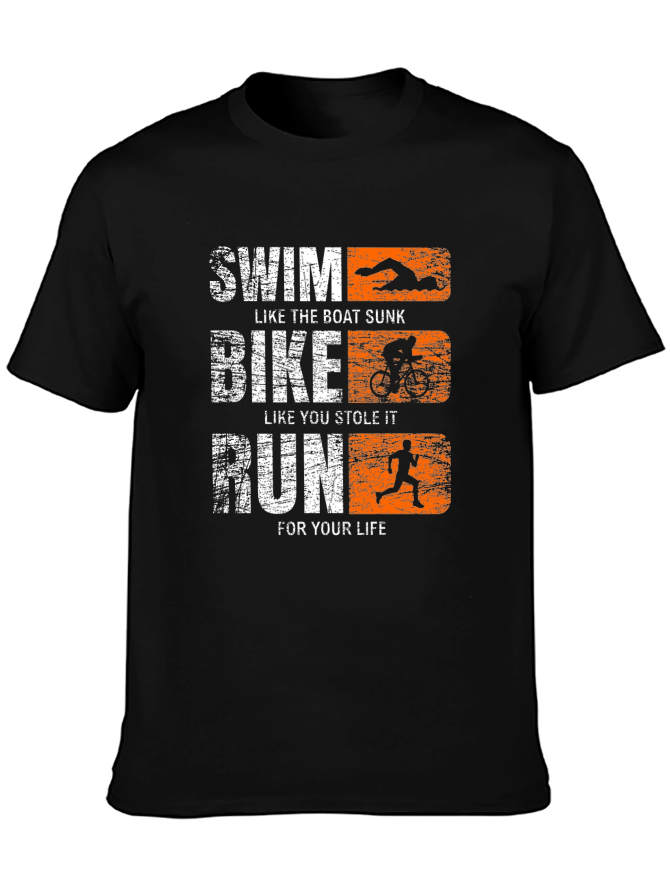 Black Triathlon Graphic T-Shirt Swim Bike Run Tee view 3