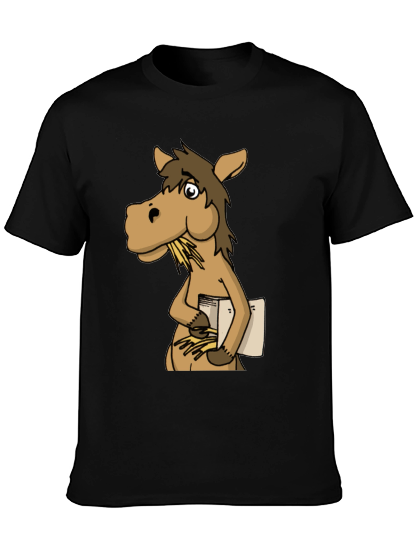 Black Funny Horse Reading Book Graphic T-Shirt view 3