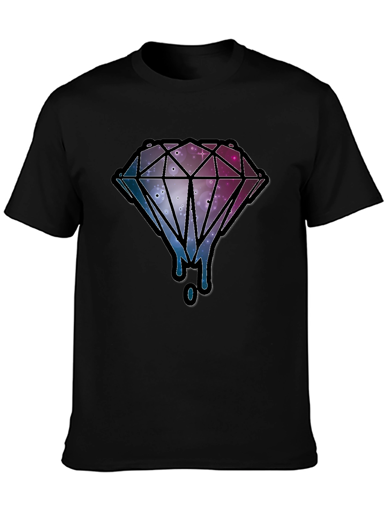 Black Galaxy Diamond Dripping Graphic Black T-Shirt view 3