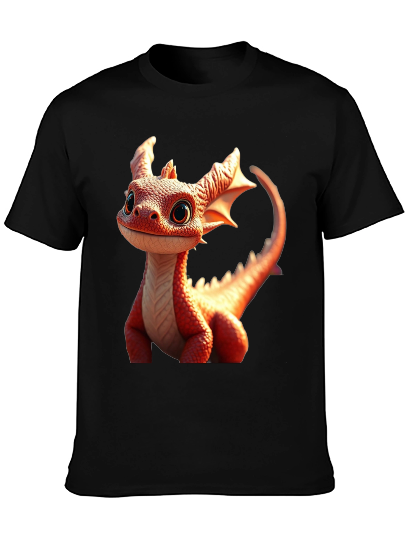 Black Cute Dragon Graphic Tee - Black Cotton Comfort view 3