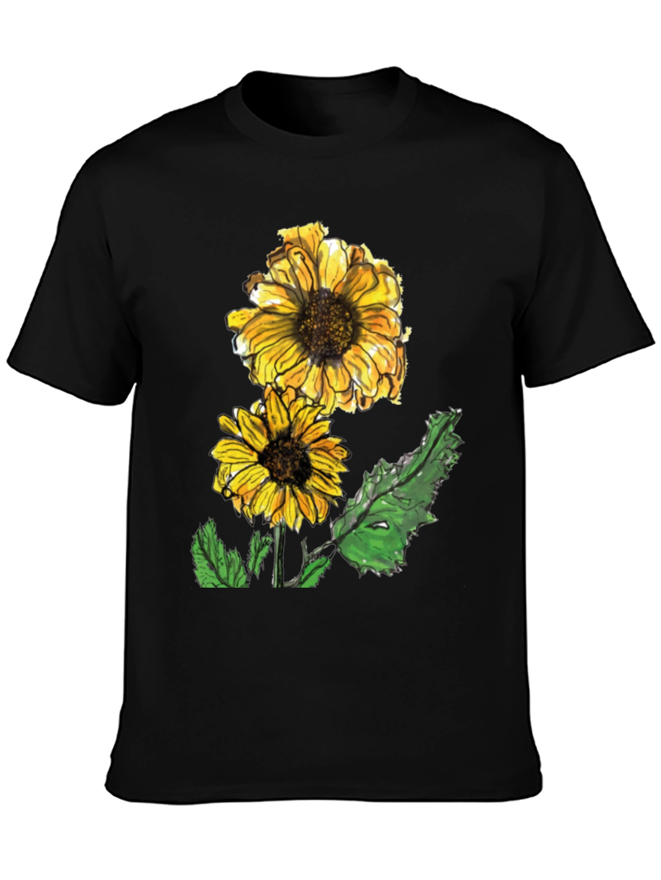 Black Sunflower Graphic Tee - Casual Black T-Shirt view 3