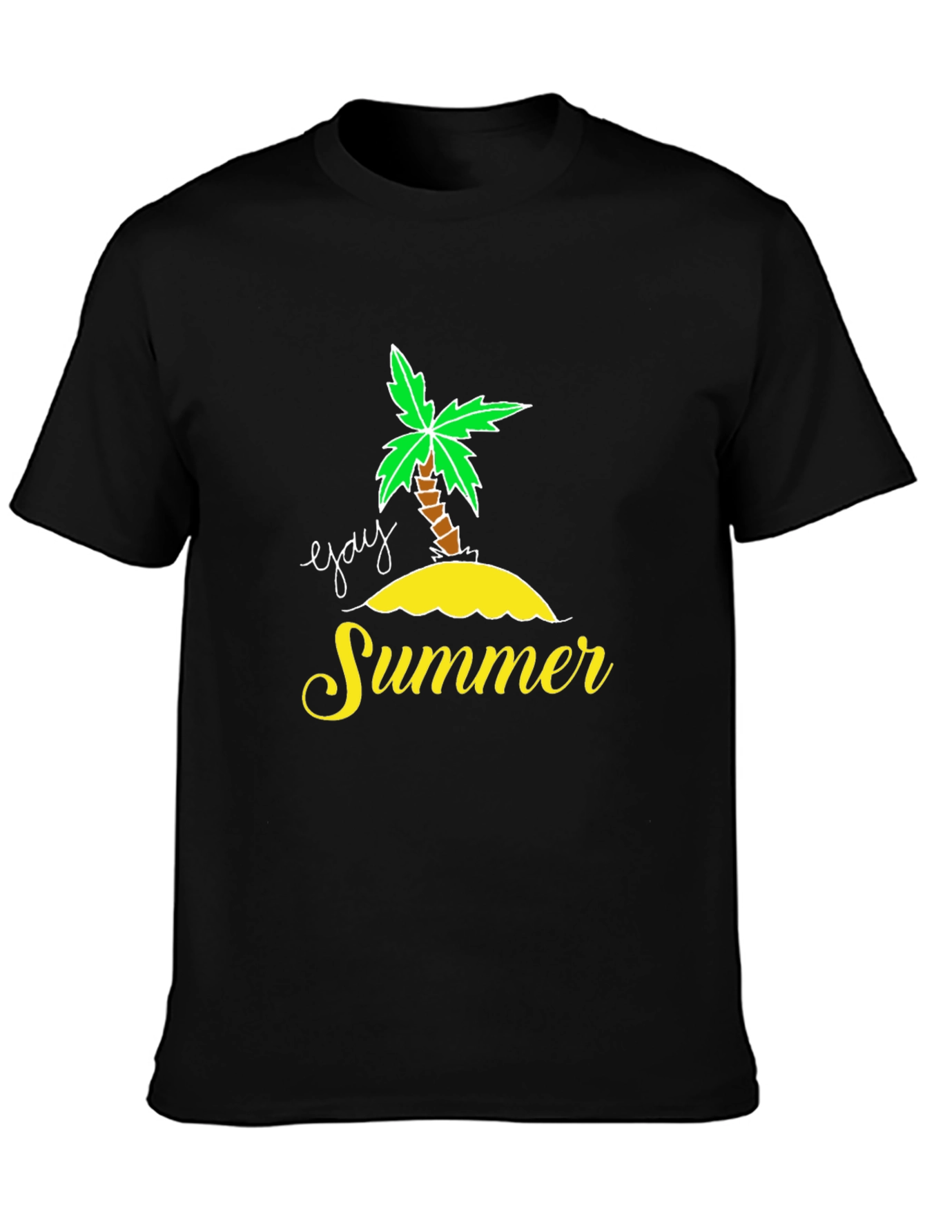 Black Gay Summer Palm Tree Graphic Tee - Black Cotton Blend view 3