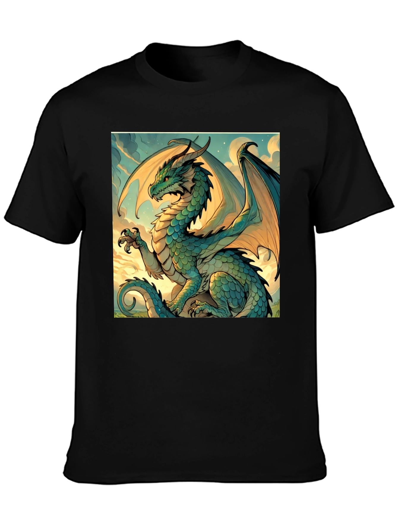 Black Dragon Graphic Tee - Mythical Creature Art Shirt view 3