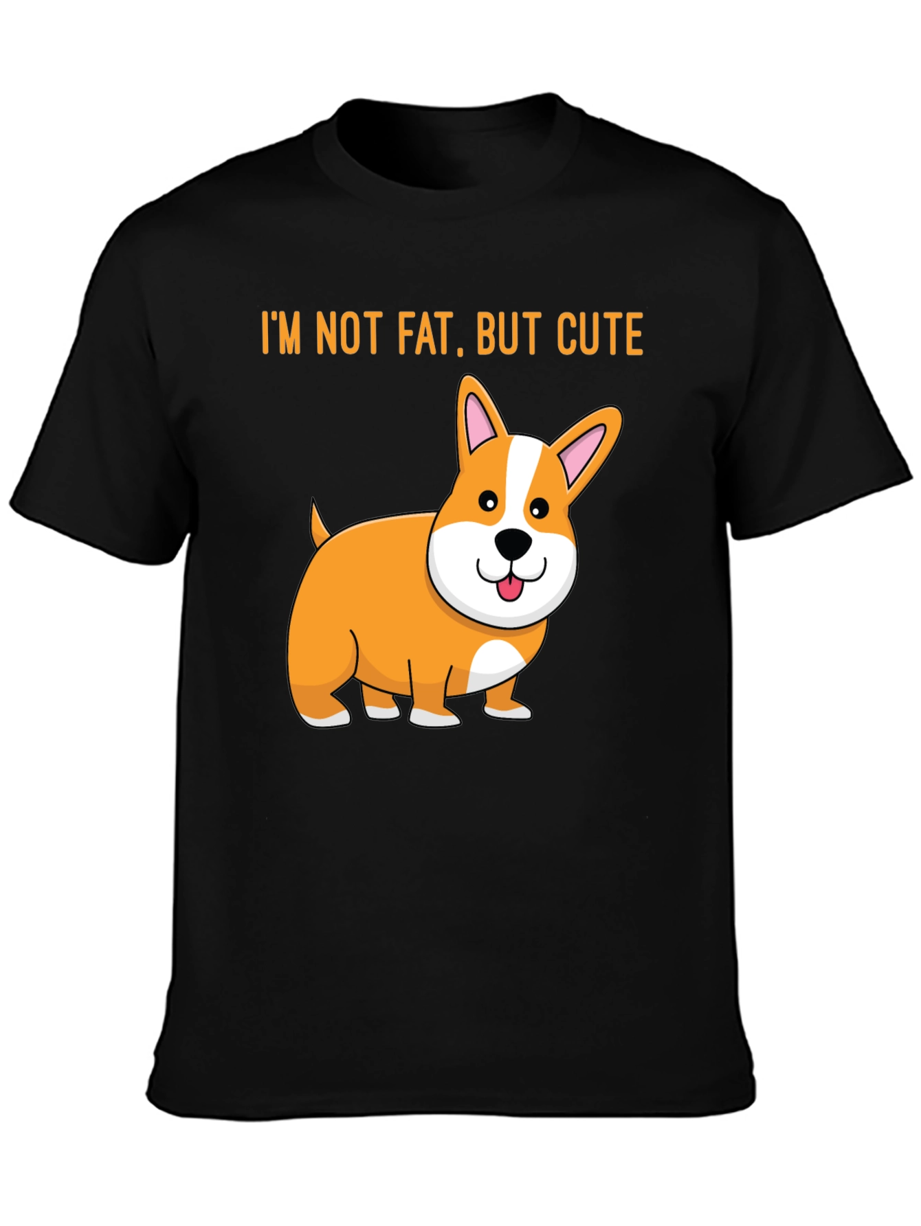 Black Cute Corgi T-Shirt - I'm Not Fat, But Cute view 3