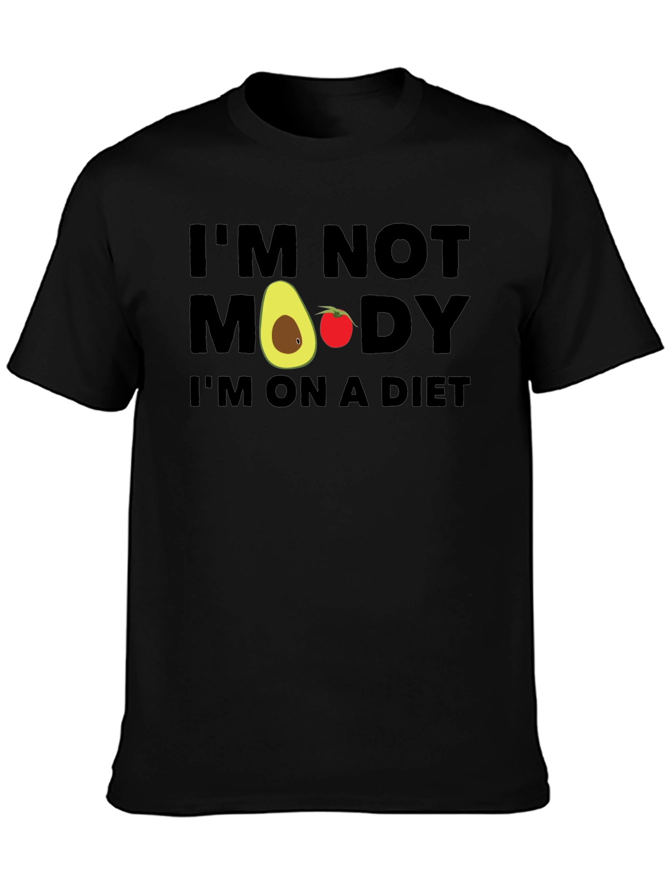 Black Funny Diet T-Shirt - "I'm Not Moody, I'm On A Diet!" view 3