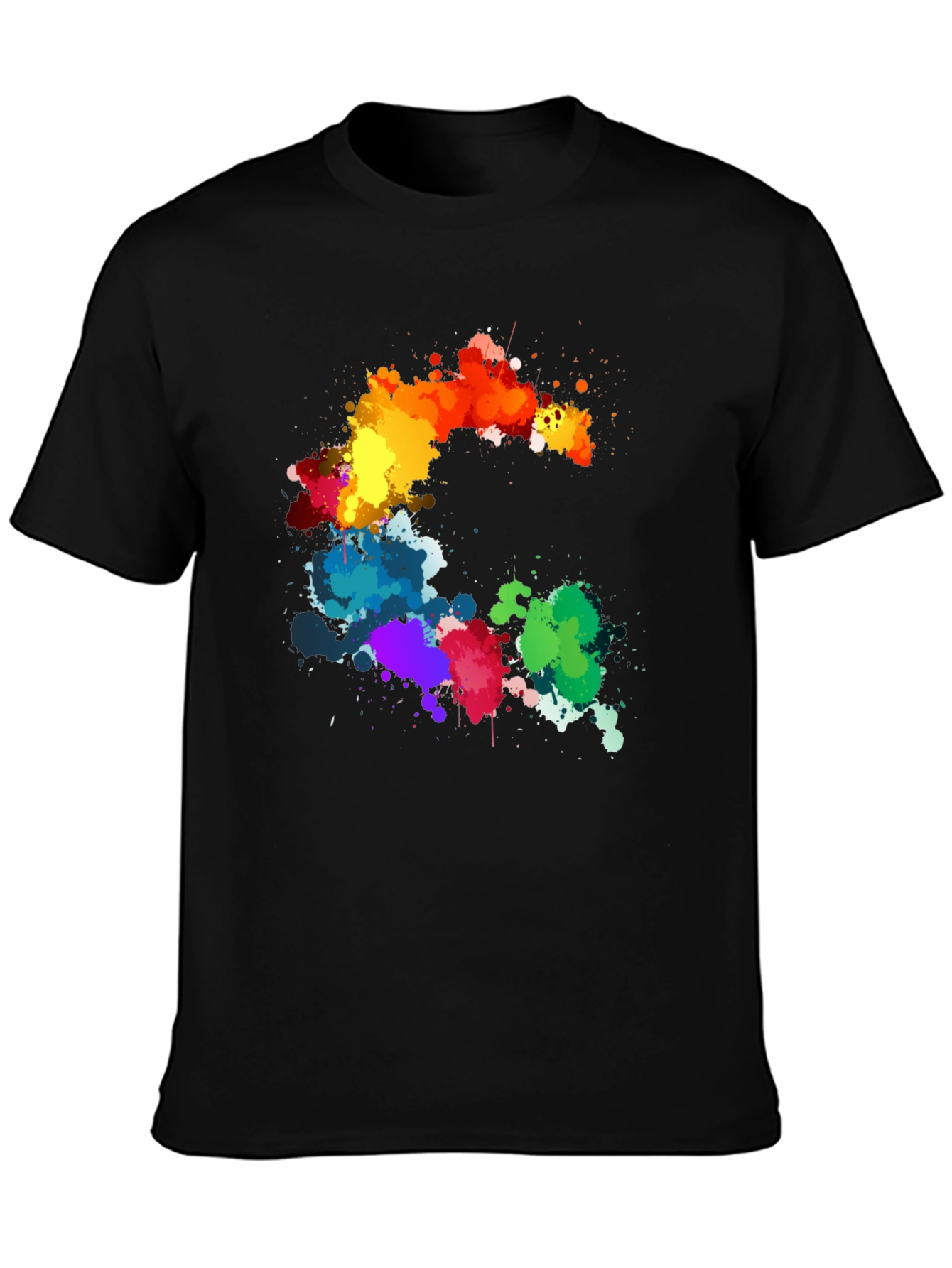 Black Rainbow Splatter Graphic Black T-Shirt view 3