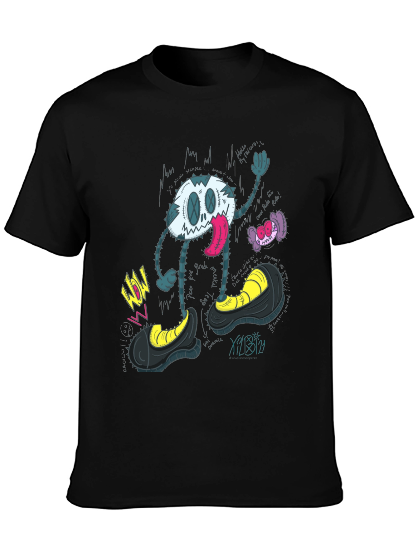 Black Cartoon Character Graphic Print T-Shirt view 3
