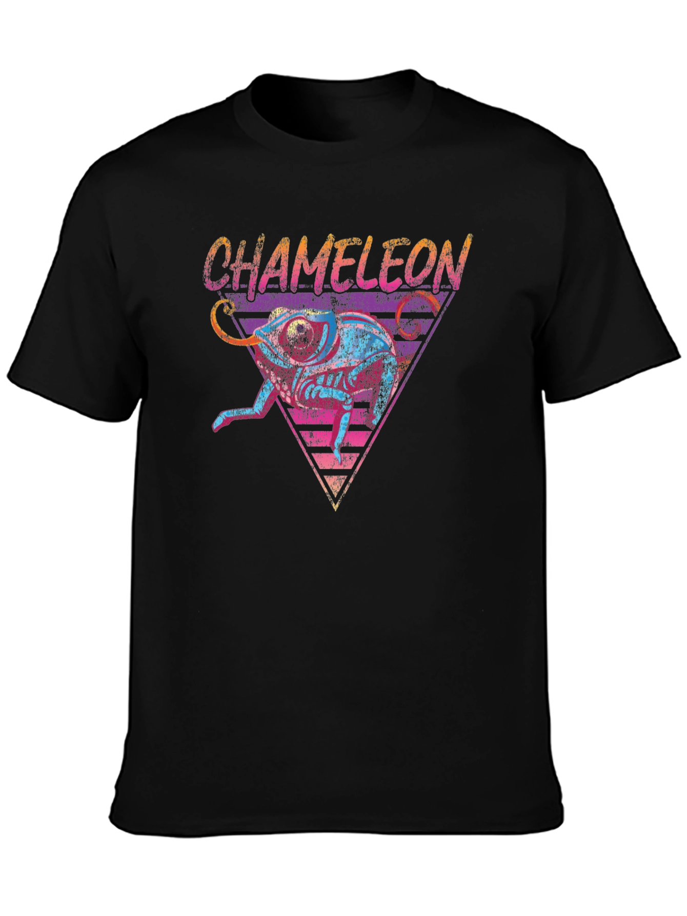 Black Retro Chameleon Graphic Tee - Cool Animal T-Shirt view 3