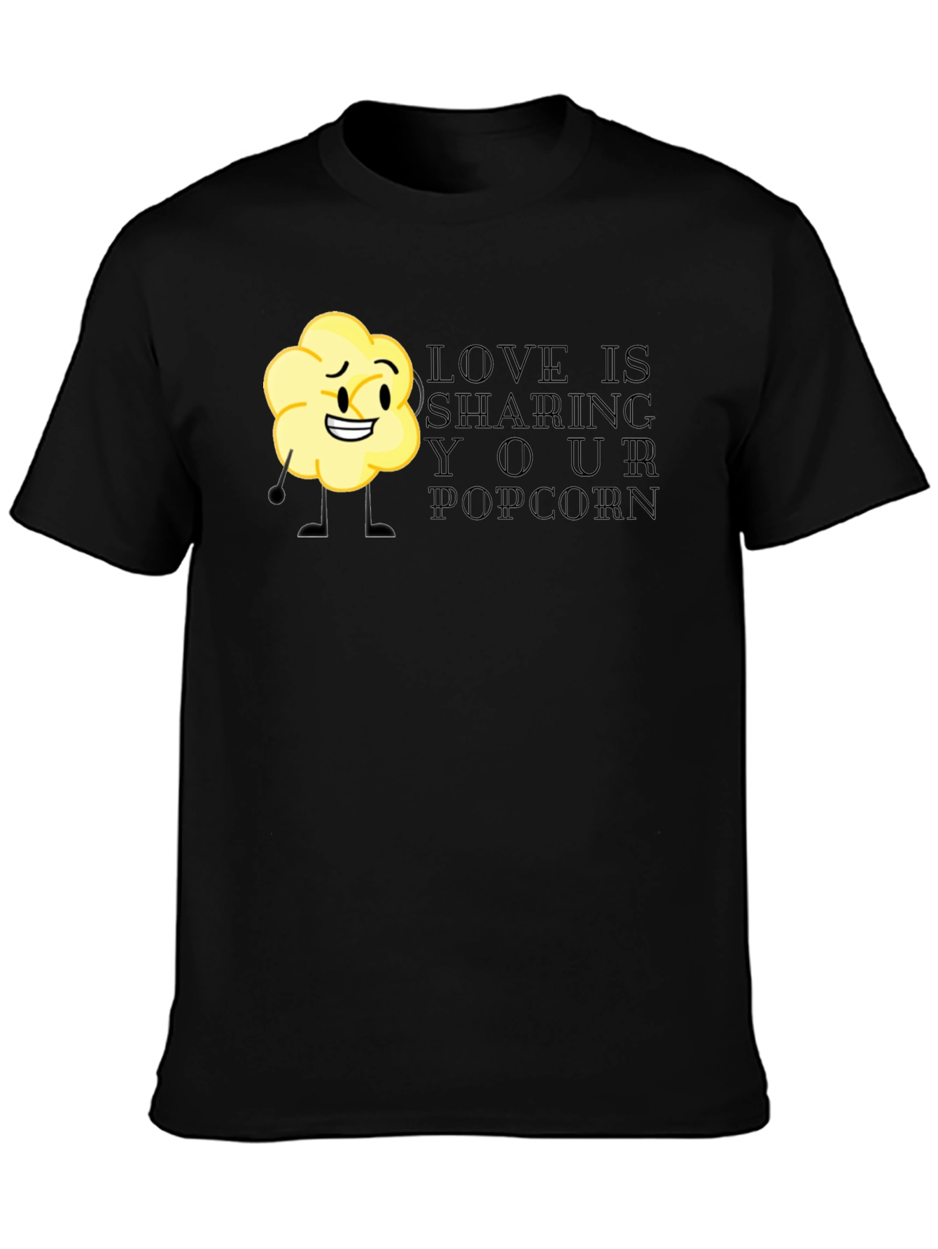 Black Sharing Popcorn Black T-Shirt view 3