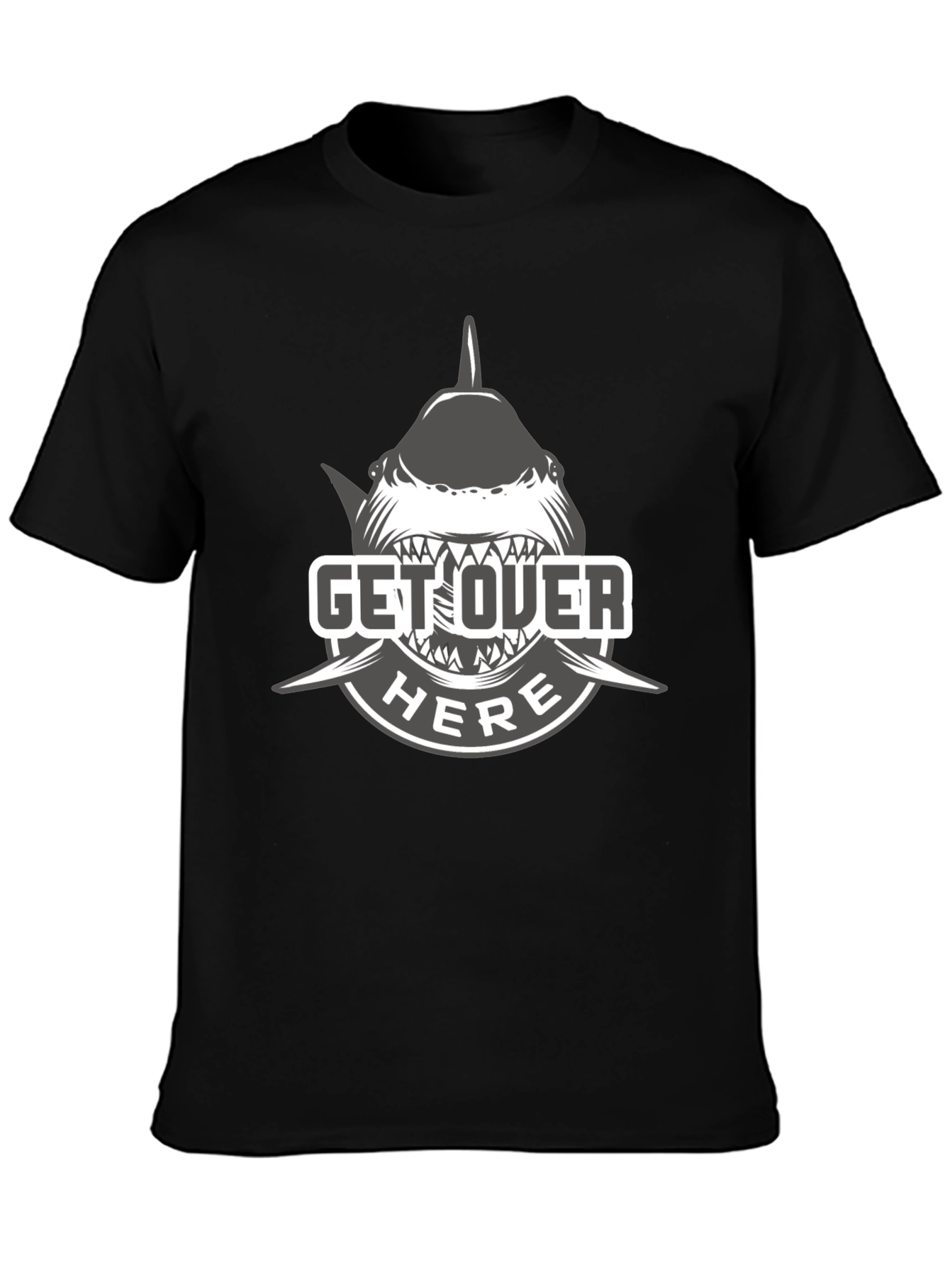 Black Get Over Here Shark T-Shirt - Black Cotton Tee view 3