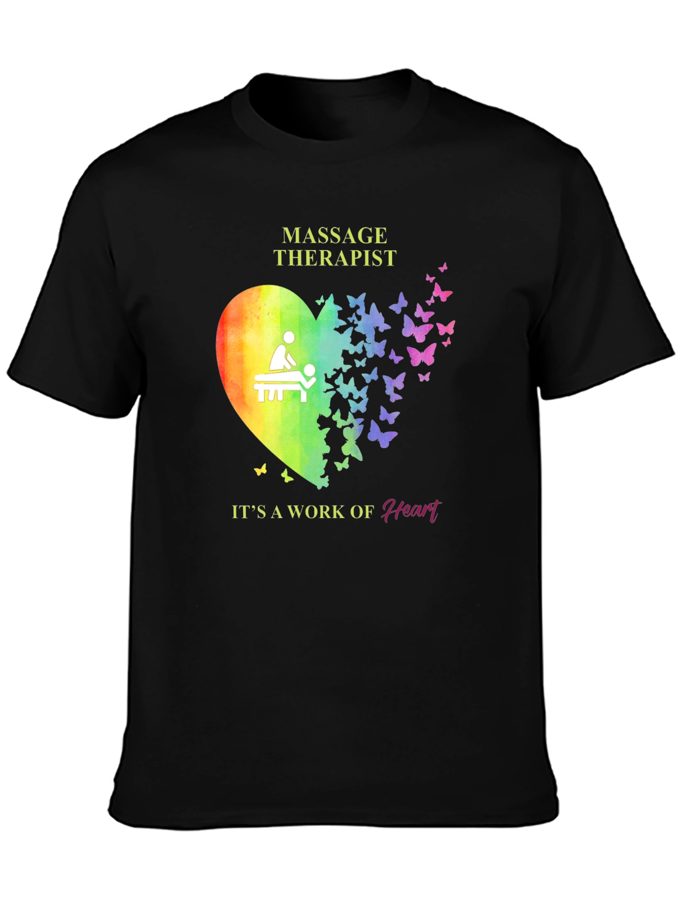 Black Massage Therapist Heart Butterfly T-Shirt view 3