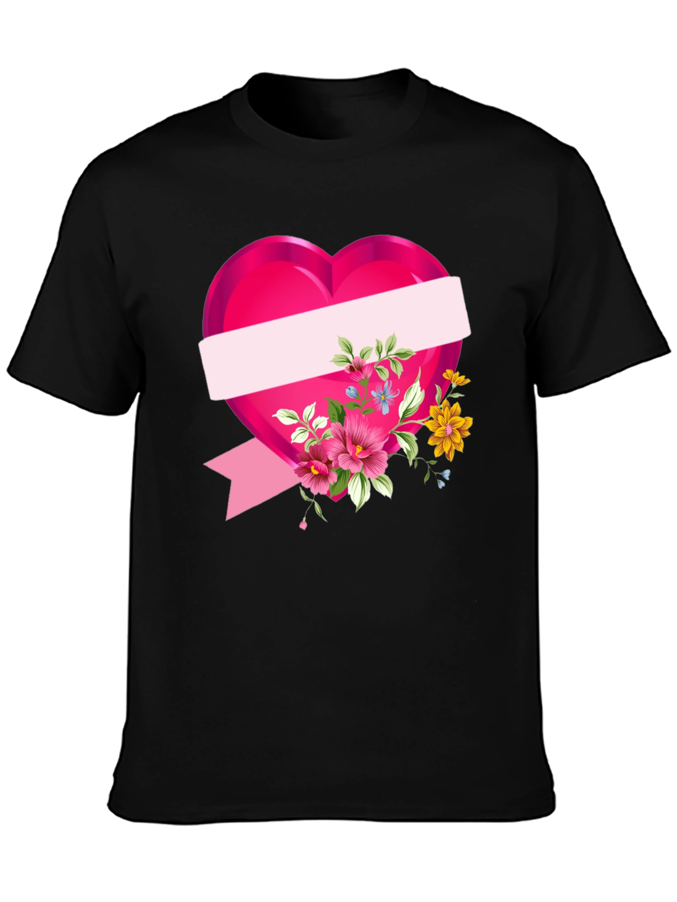 Black Floral Heart Graphic T-Shirt - Black view 3