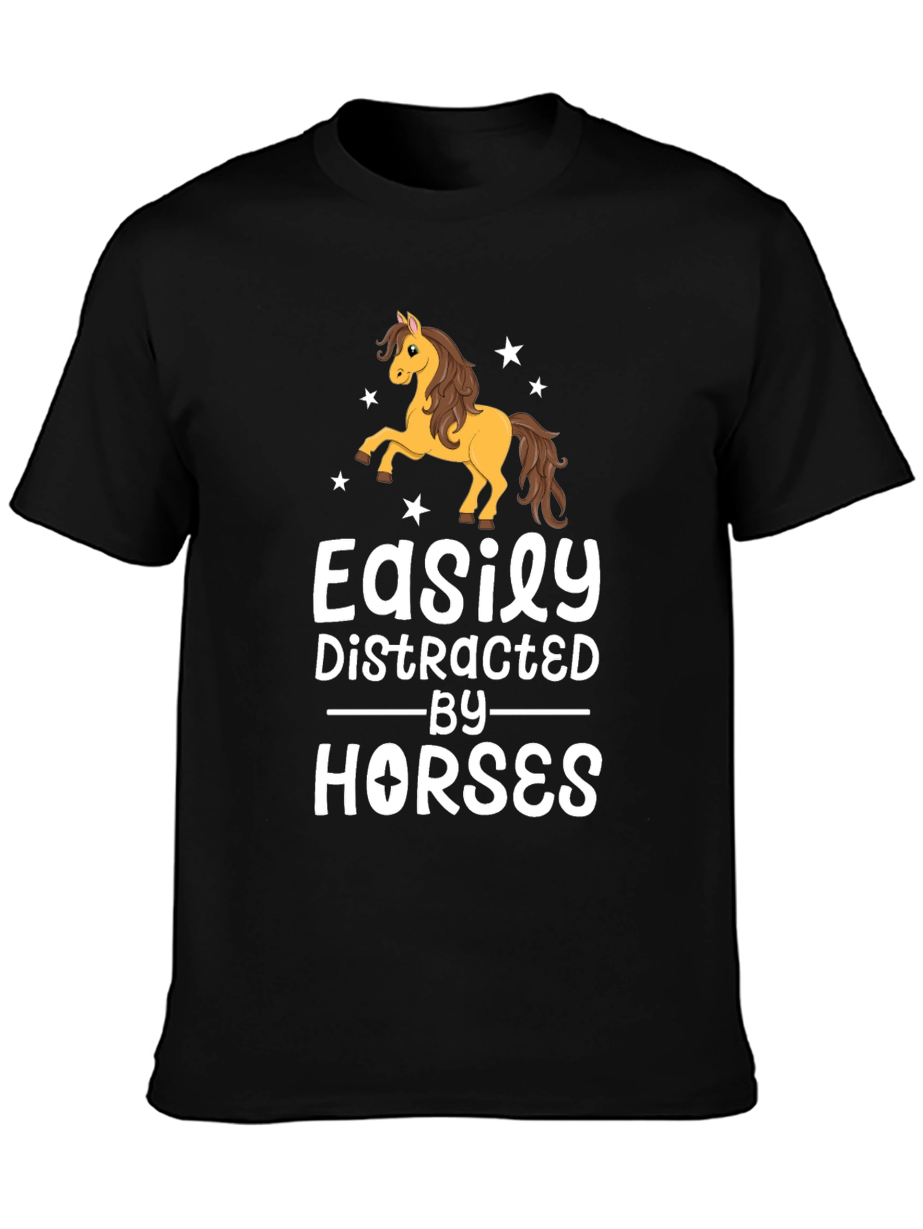 Black Easily Distracted By Horses Black T-Shirt view 3