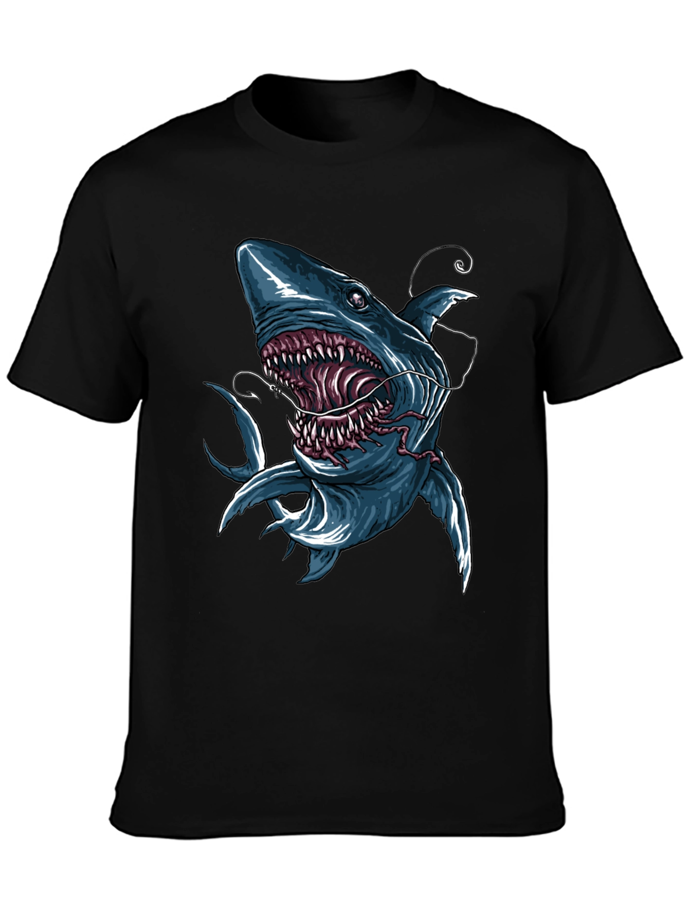 Black Men's Shark Graphic Print Black T-Shirt view 3