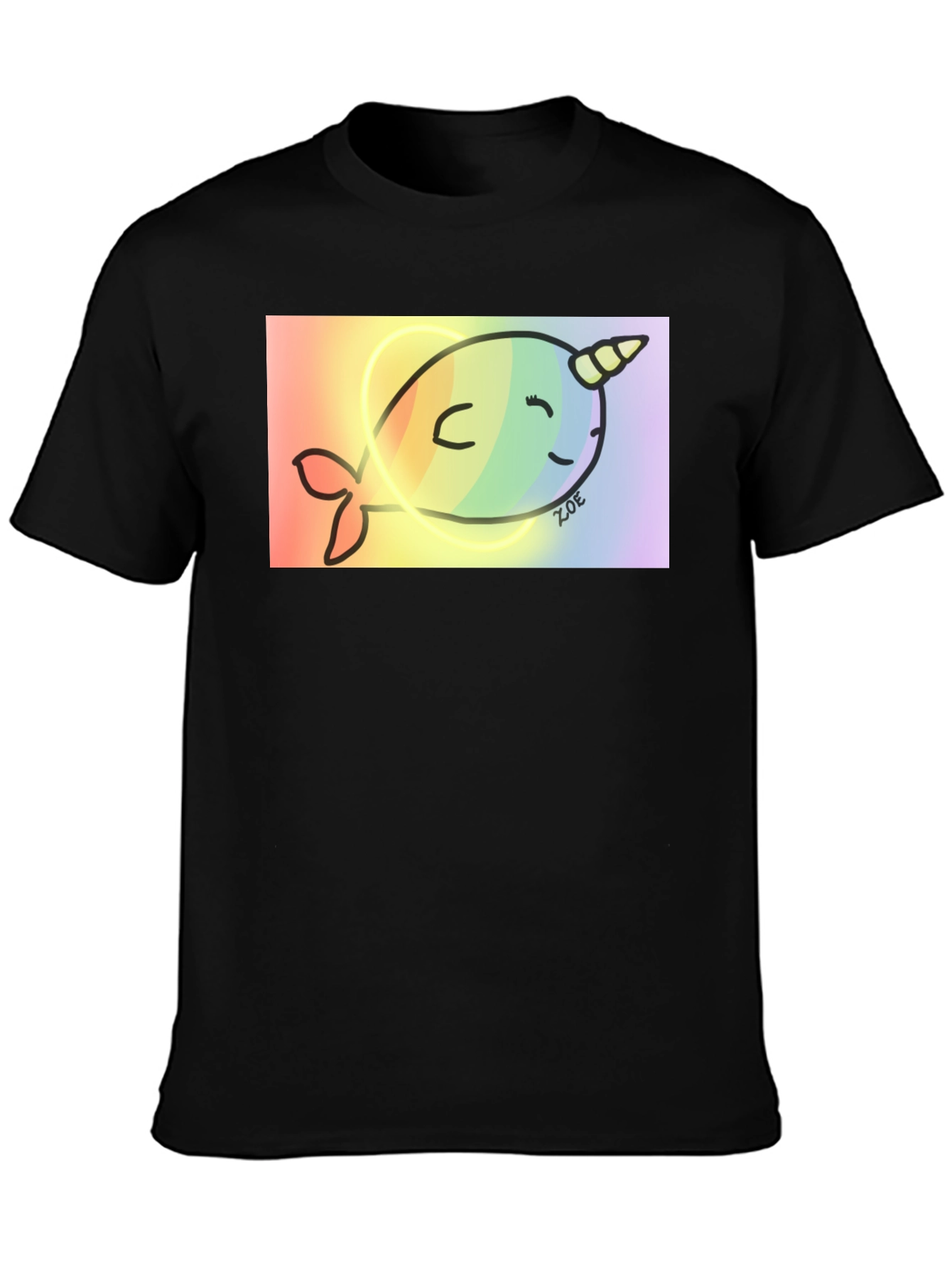 Black Rainbow Narwhal Graphic Tee - Black Cotton Blend view 3