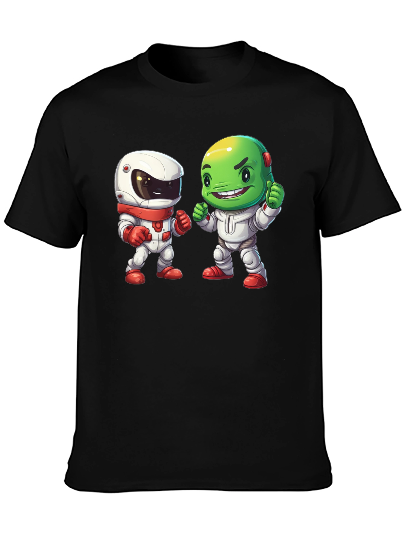 Black Cartoon Astronauts Black T-Shirt view 3
