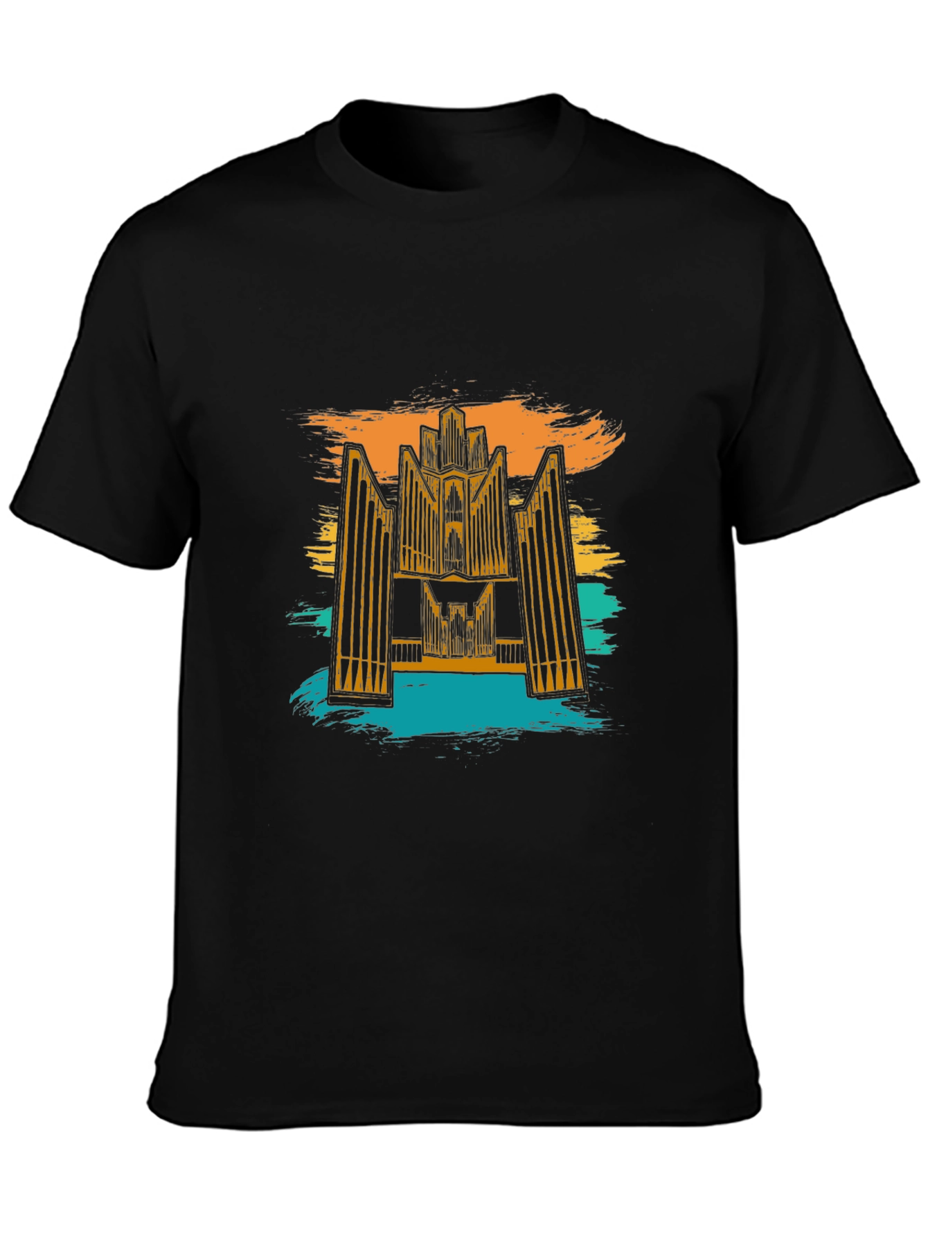 Black Retro Organ Music T-Shirt view 3