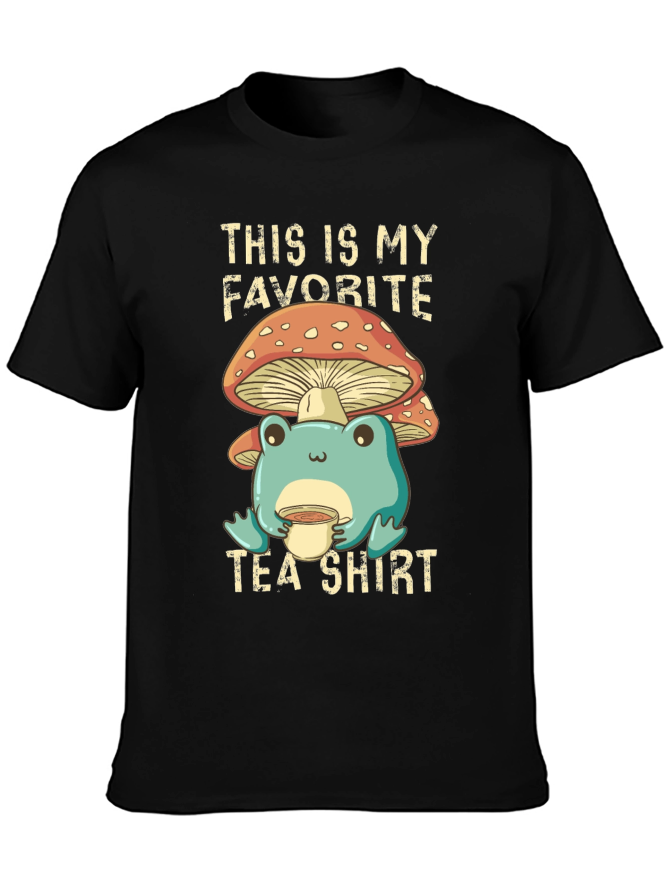 Black My Favorite Tea Shirt - Frog & Mushroom view 3