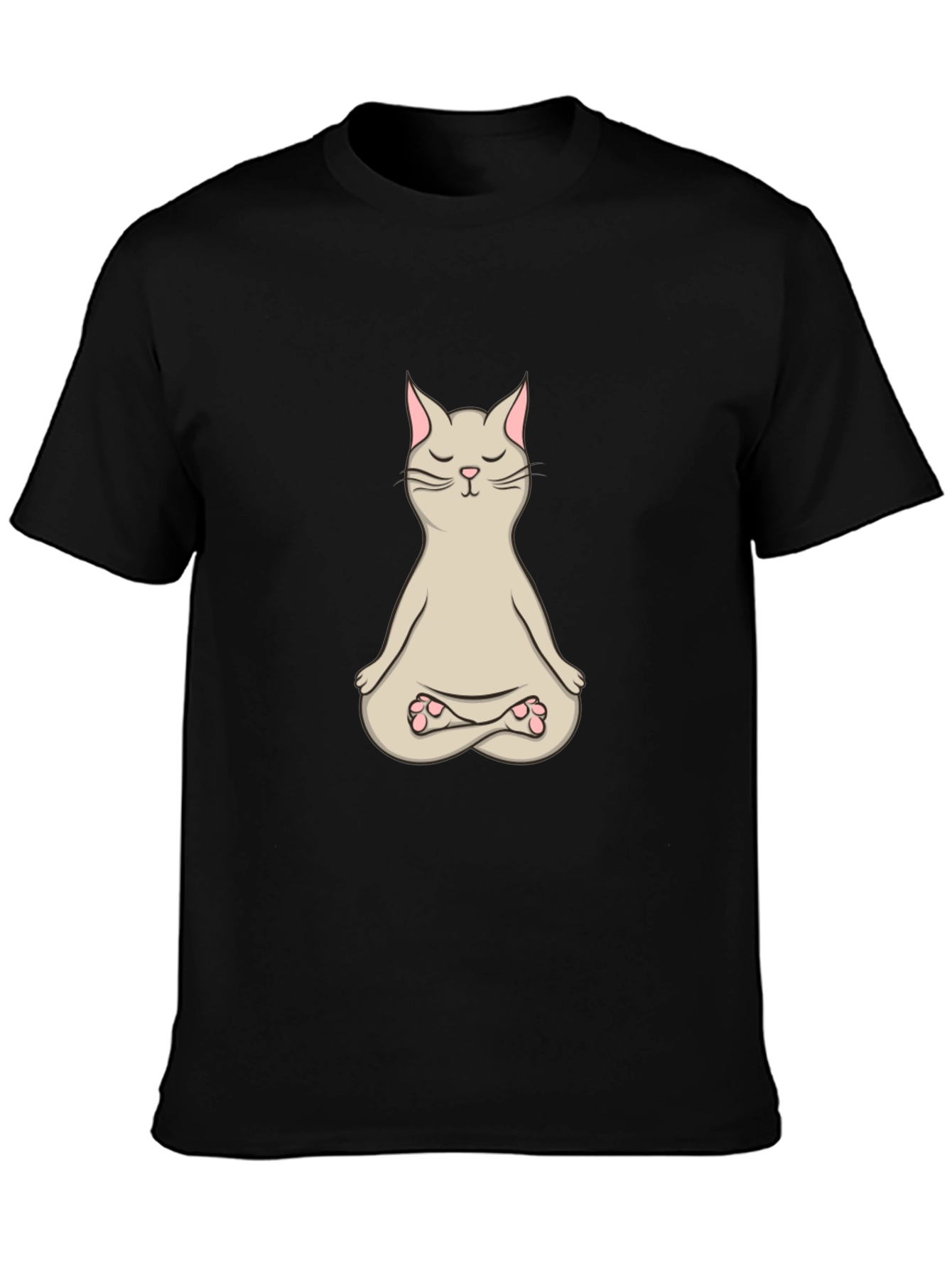 Black Zen Cat T-Shirt - Meditating Feline Design view 3