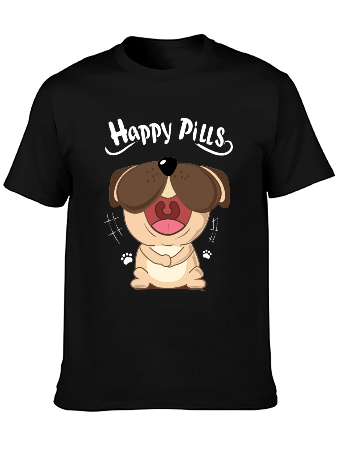 Black Happy Pills Dog Graphic T-Shirt - Black Cotton Tee view 3