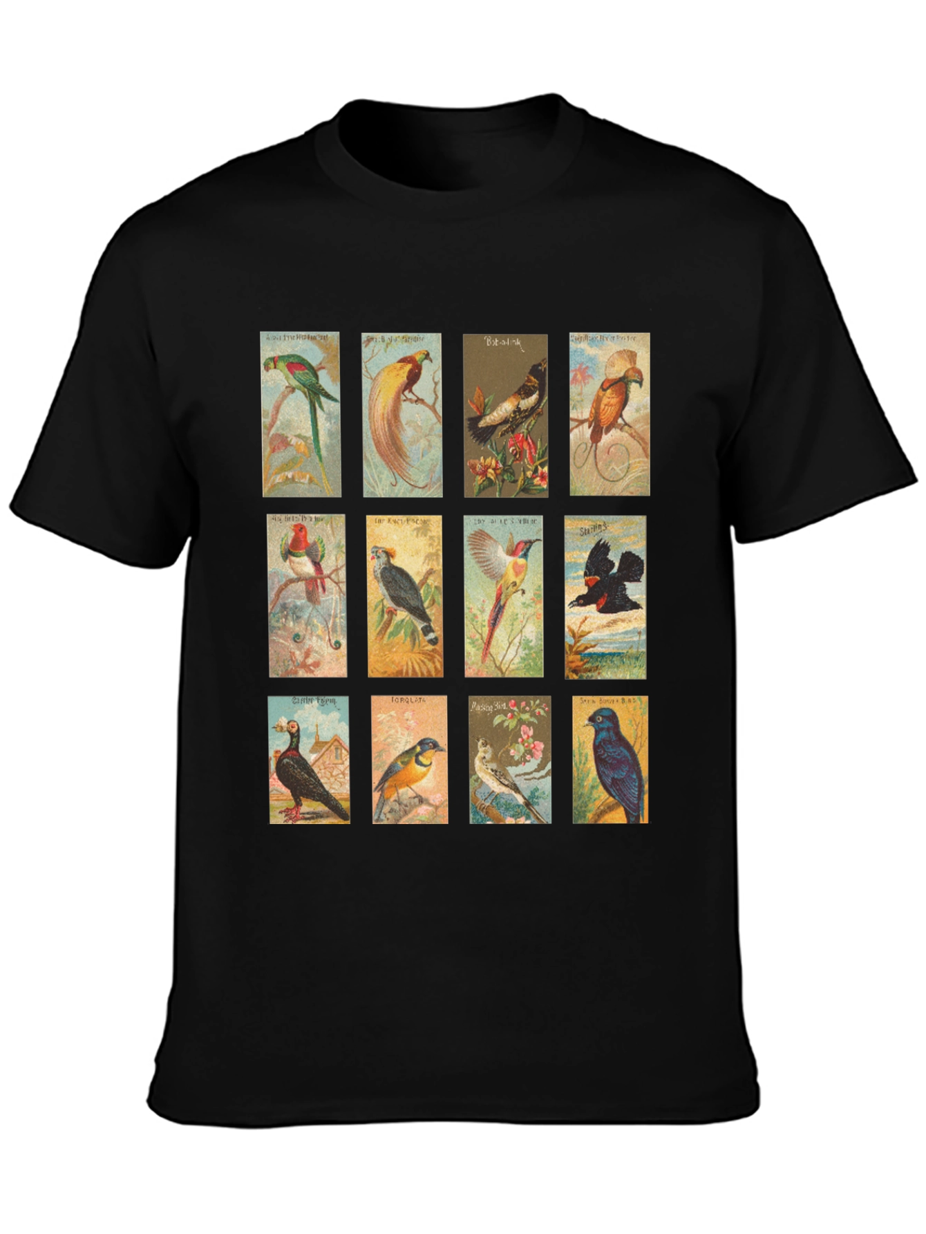 Black Vintage Birds Black T-Shirt view 3