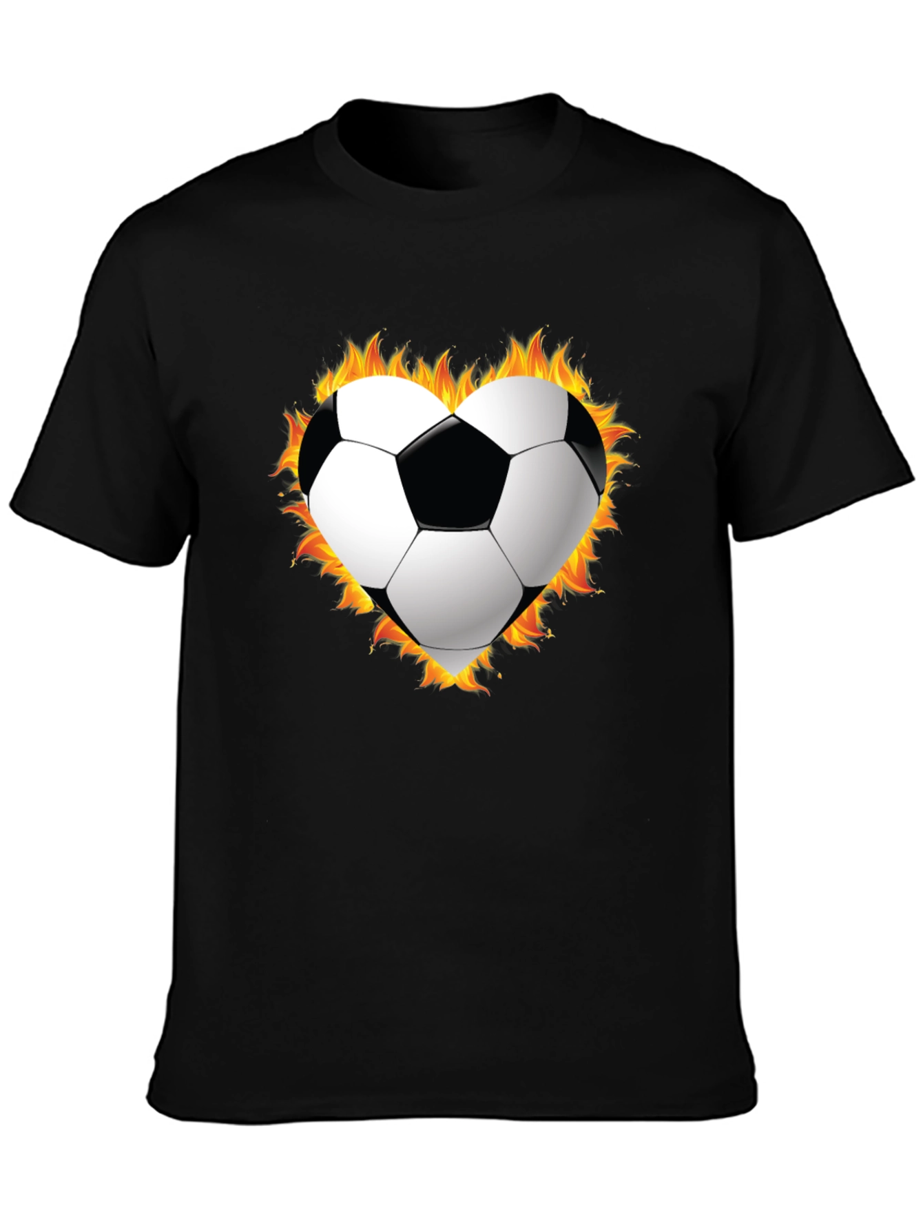 Black Fiery Soccer Heart T-Shirt view 3