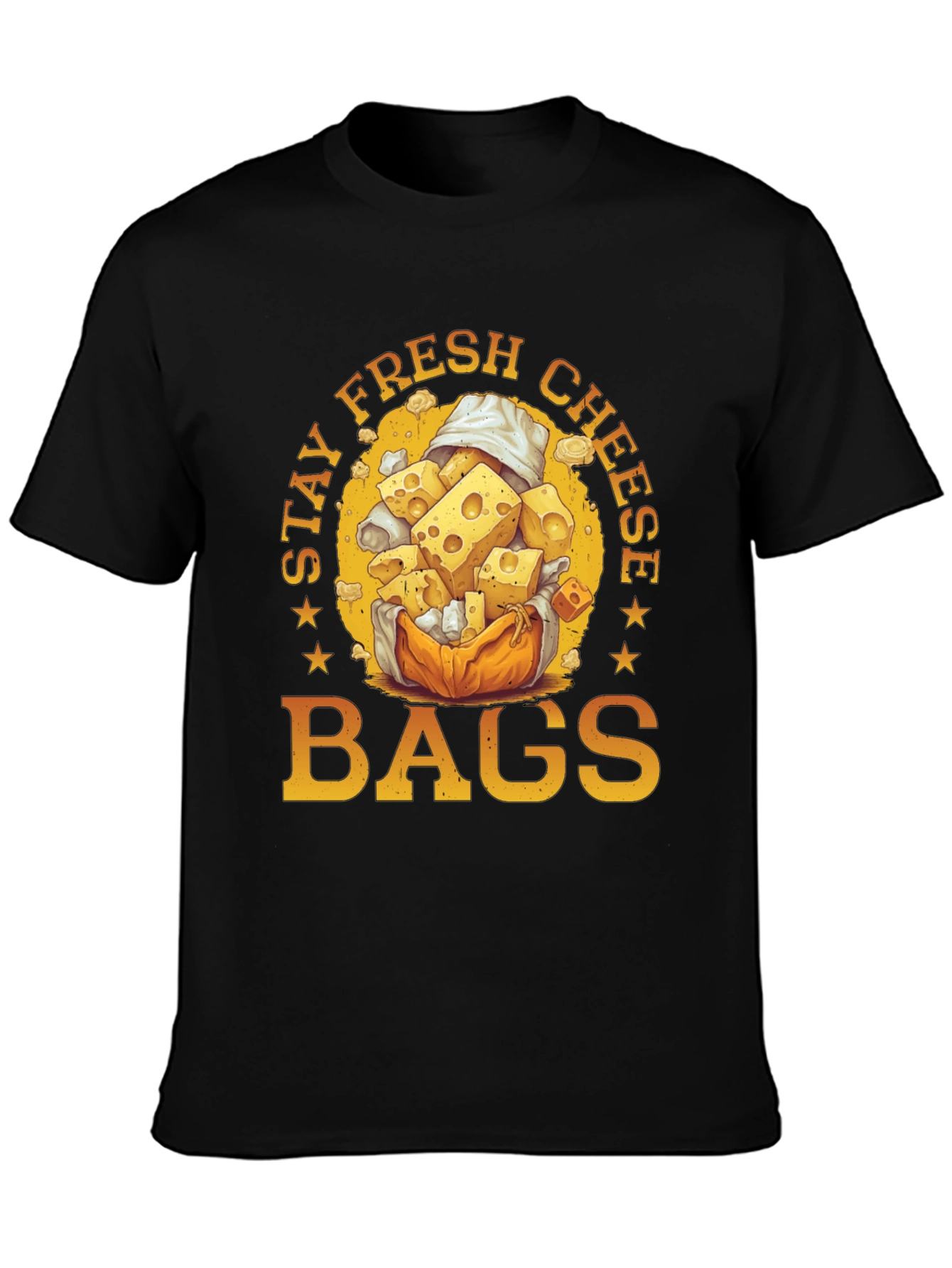 Black Stay Fresh Cheese Bags Graphic T-Shirt view 3